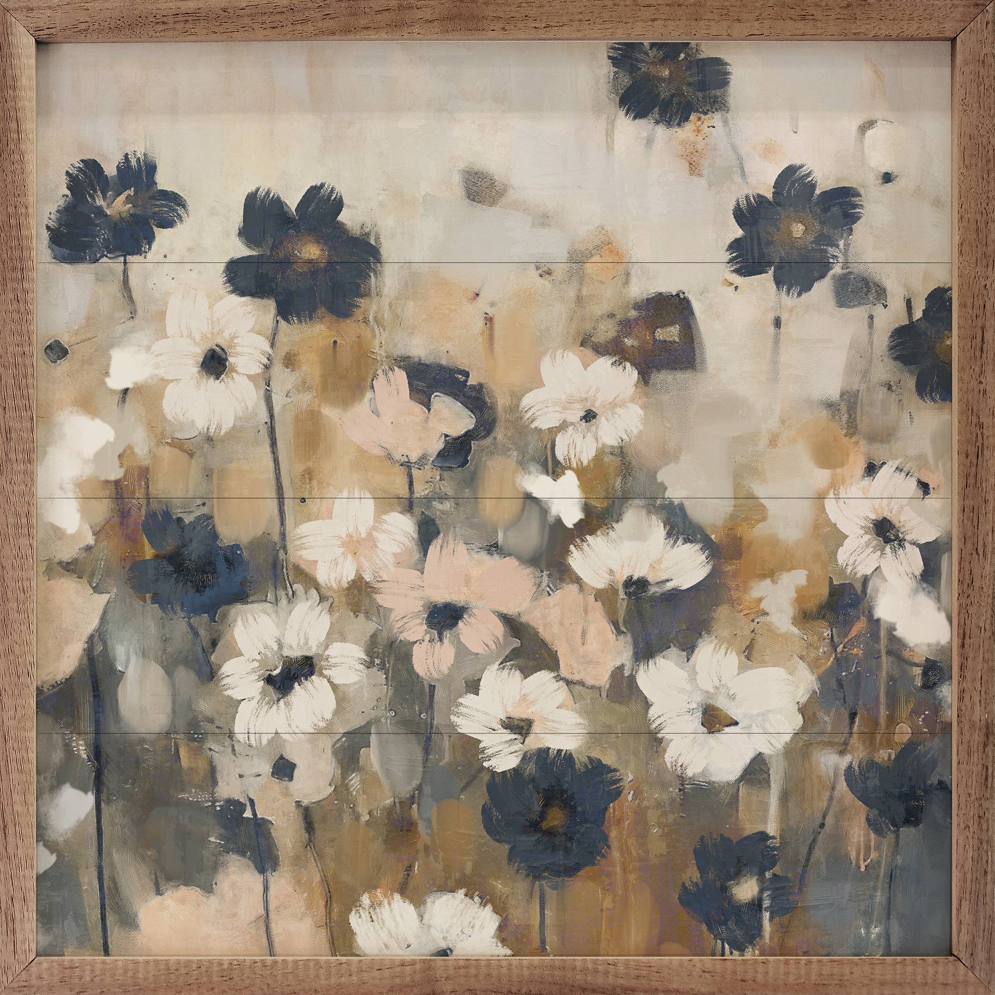 Abstracted Florals 2 Neutral Wooden Sign 12 x 12