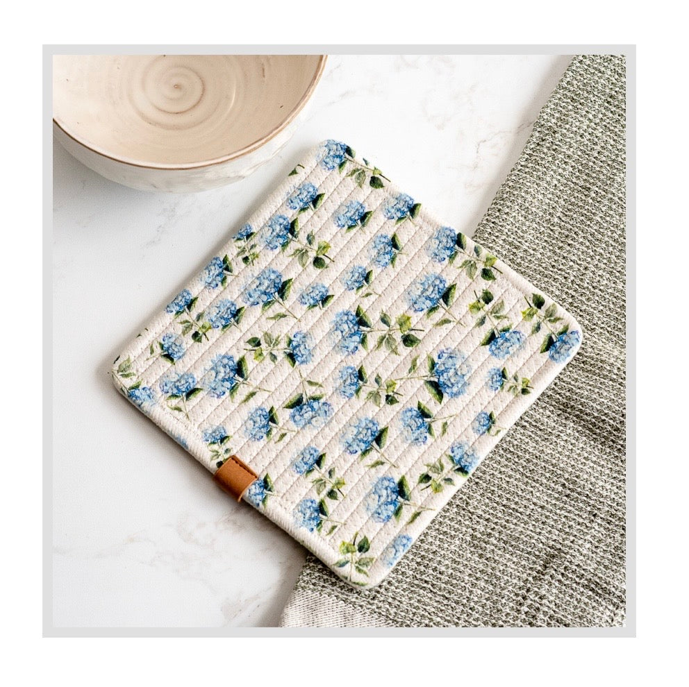 8.25" Blue Hydrangea Square Hot Pad