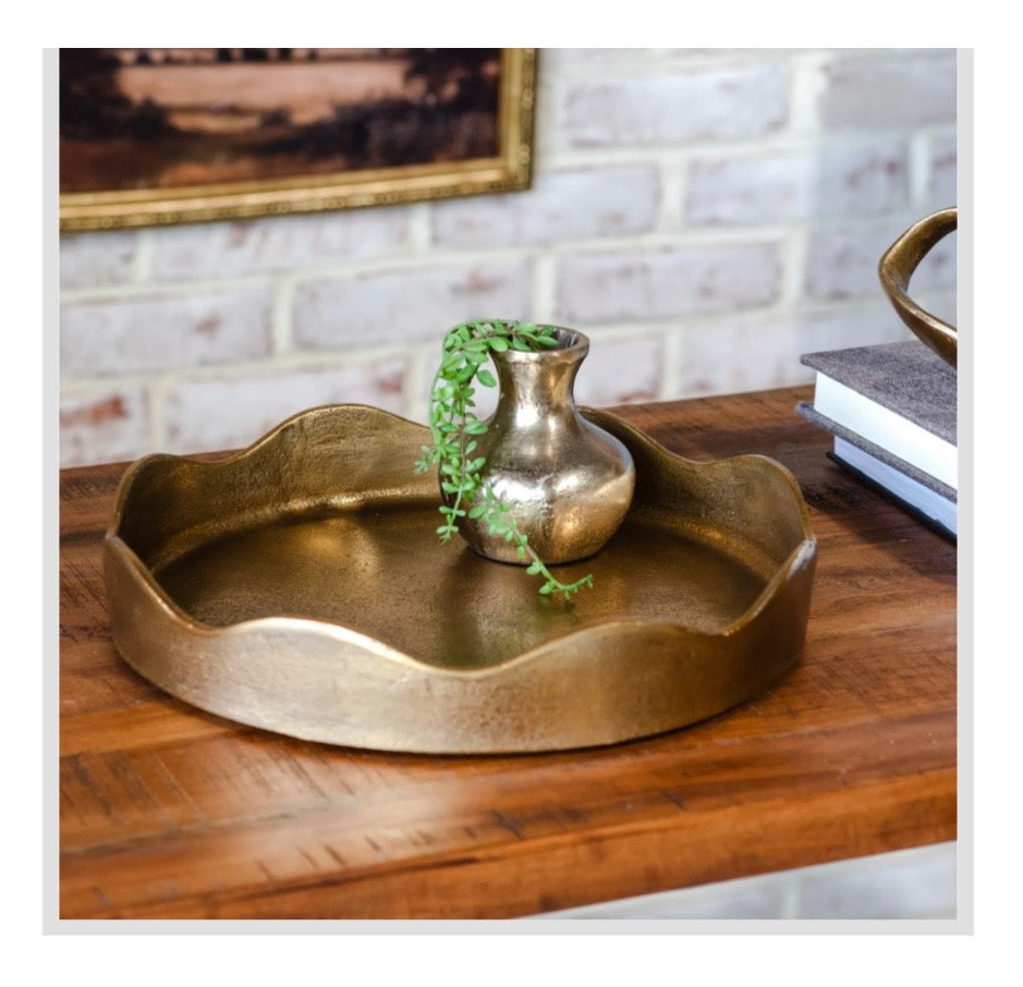 11.5" Antique Gold Ruffle Tray