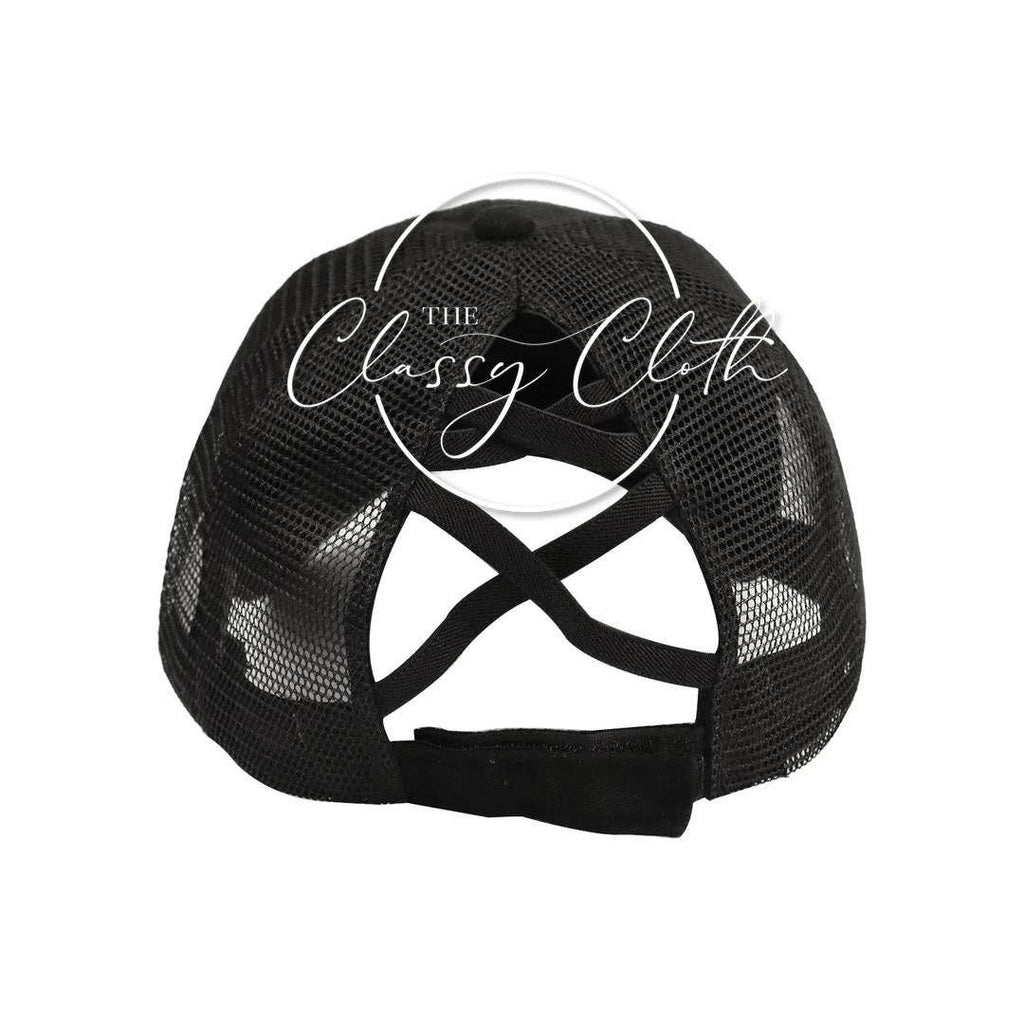 Ponytail Criss Cross Trucker Hat - Grey Leopard