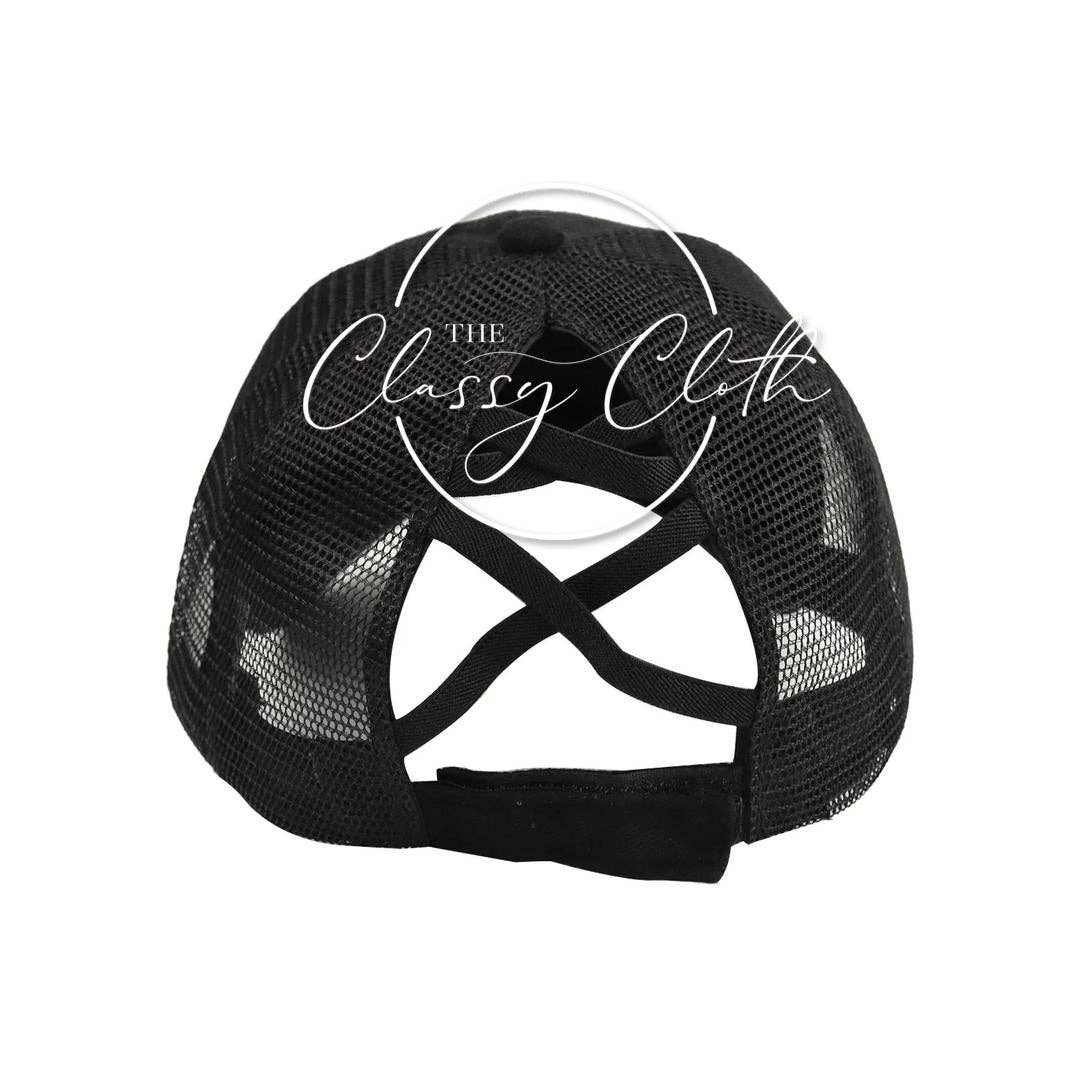 Ponytail Criss Cross Trucker Hat - Grey Leopard