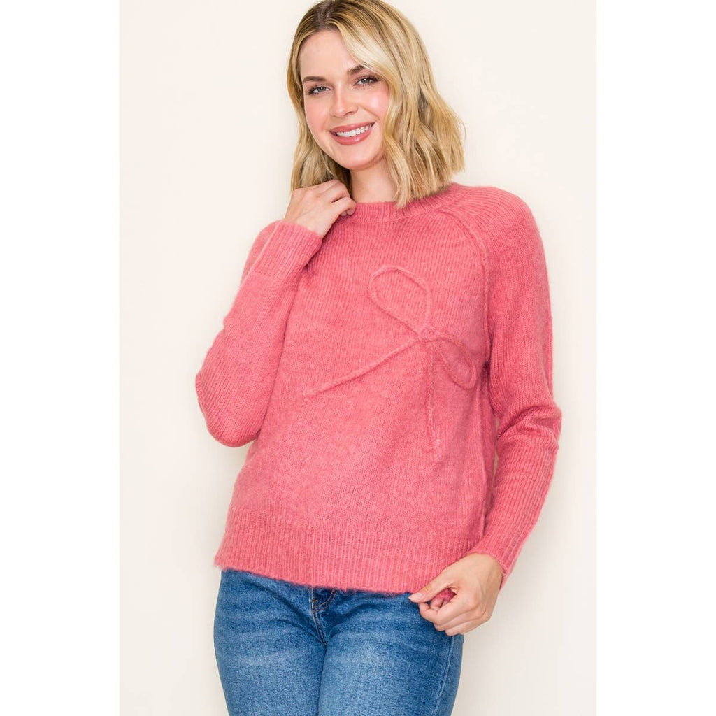 BOW EMBROIDERED PULLOVER SWEATER