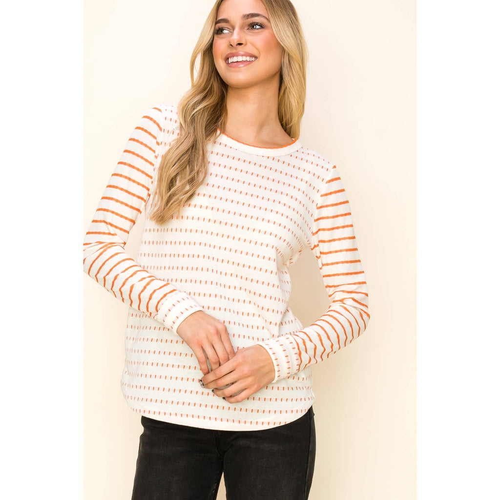 DOUBLE STRIEPD POLY FRENCH TERRRY TOP