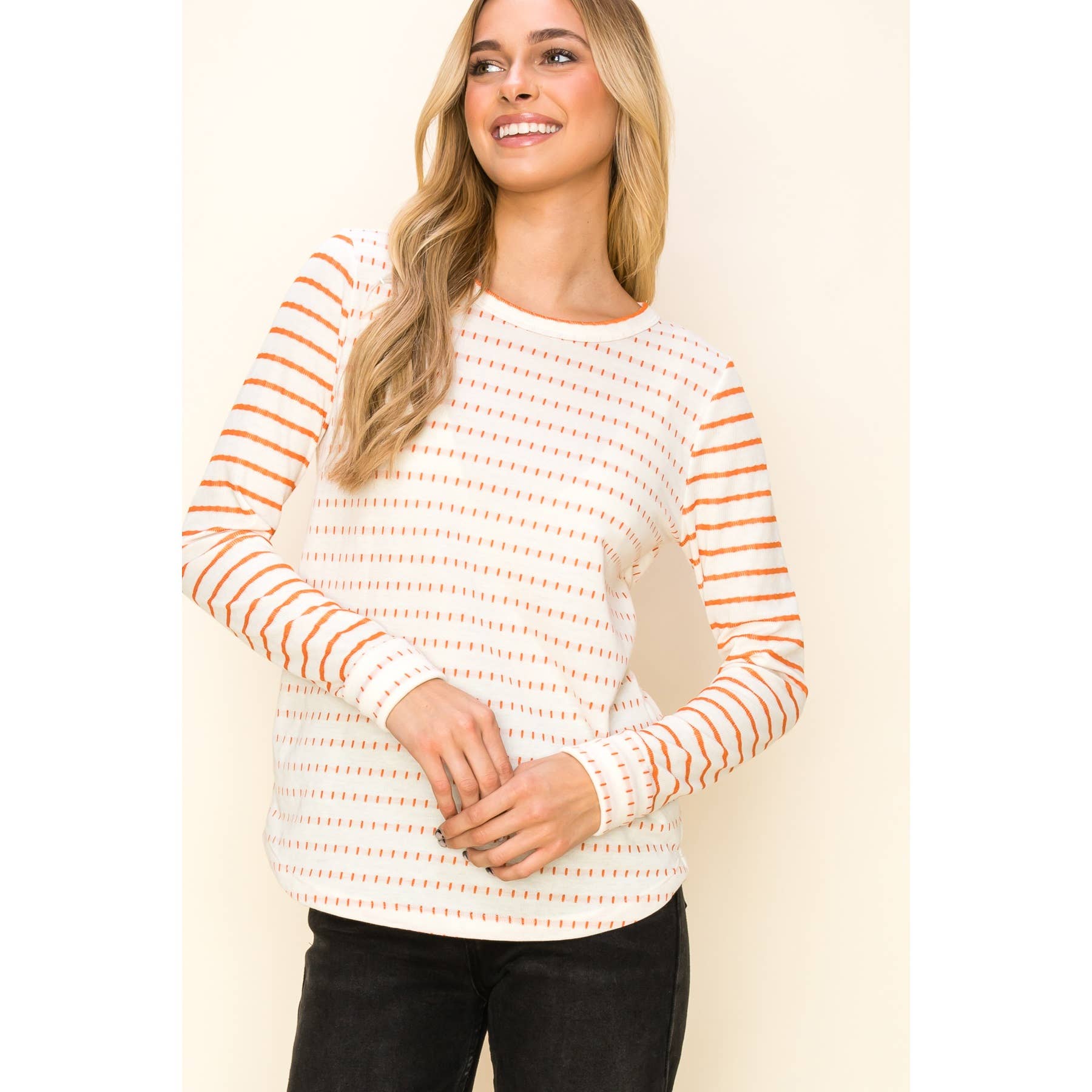 DOUBLE STRIEPD POLY FRENCH TERRRY TOP