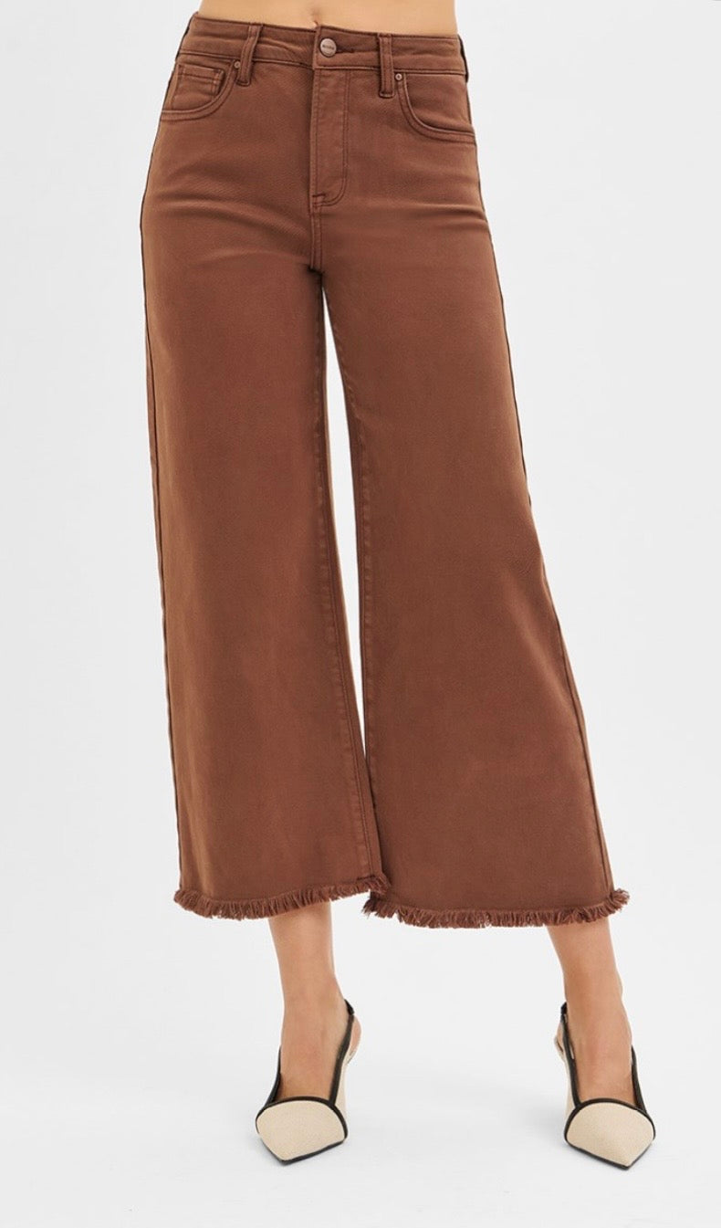 Risen Cocoa Tummy Control Raw Hem Jeans