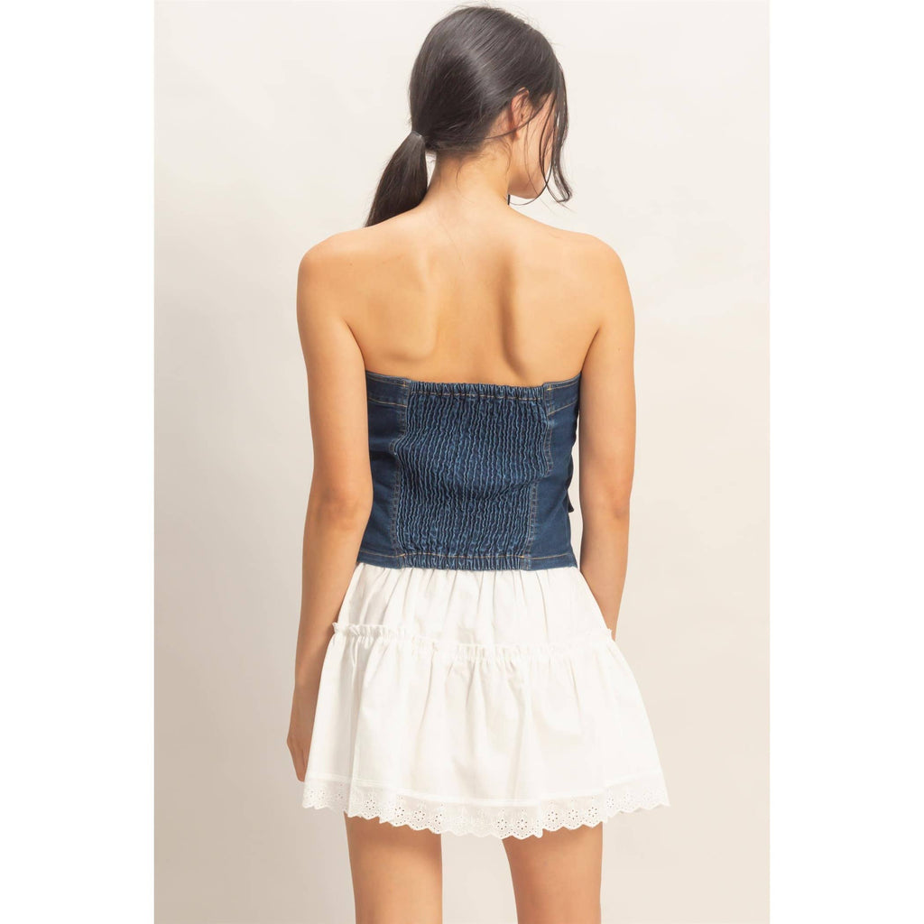 Strapless Button-Up Denim Top