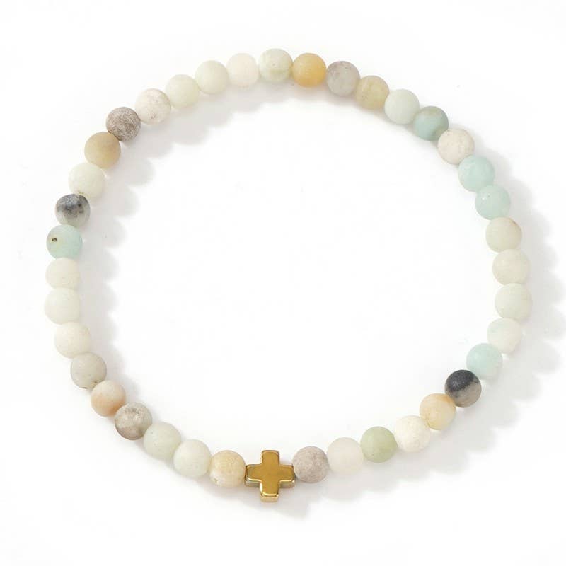 BOHO CROSS NATURAL STONE PERSONALIZED BRACELET