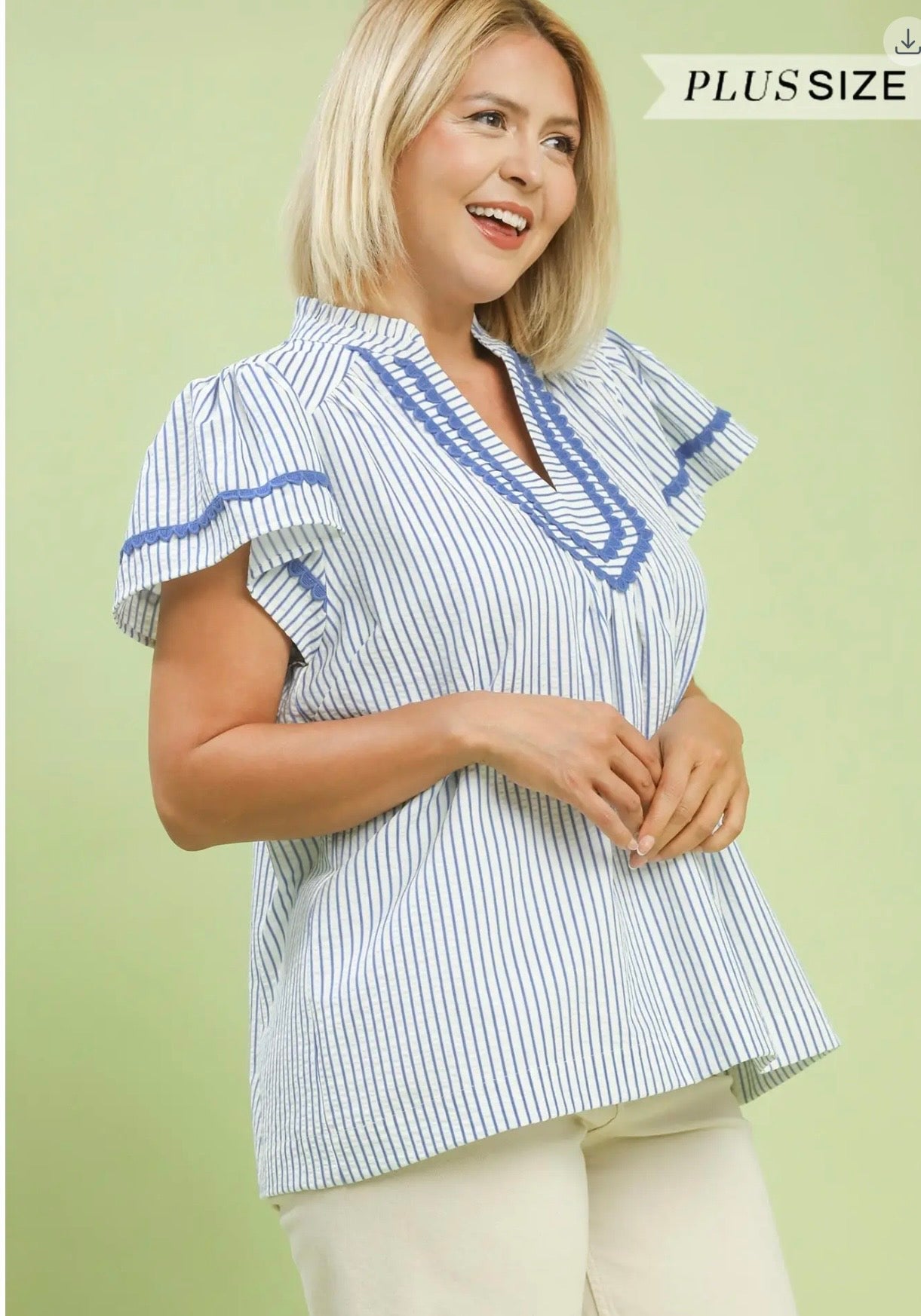 Curvy Stripe Flutter Sleeve Top