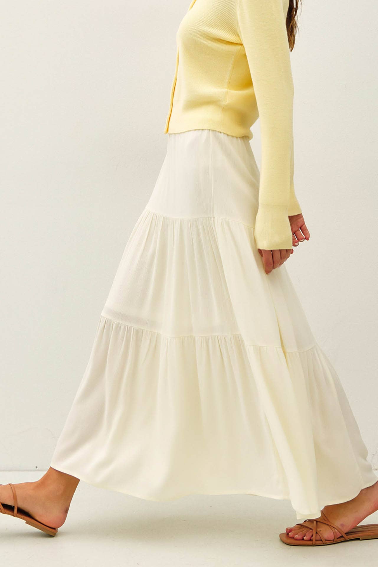 SMOCKED WAIST TIERED MAXI SKIRT