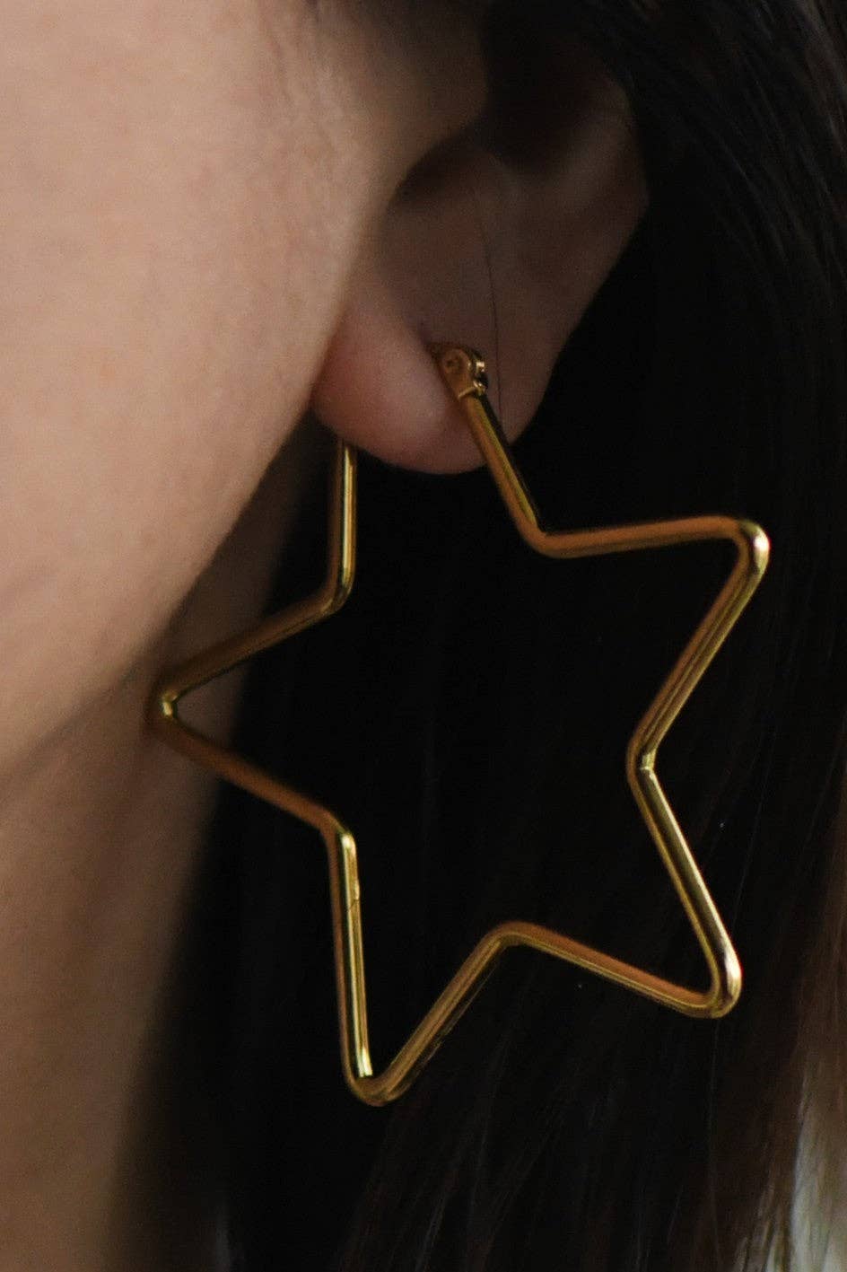 18K Gold Plated Waterproof Stainless Steel Star Hoop Earrings
