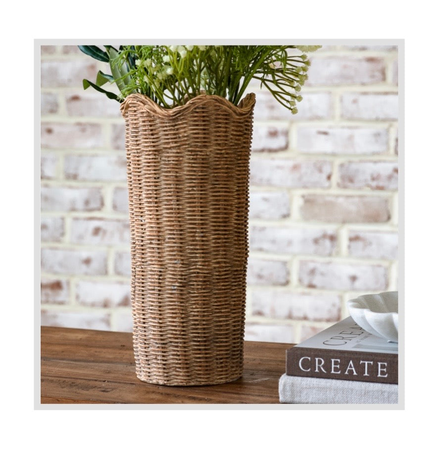 12.5" Basket Weave Cement Vase