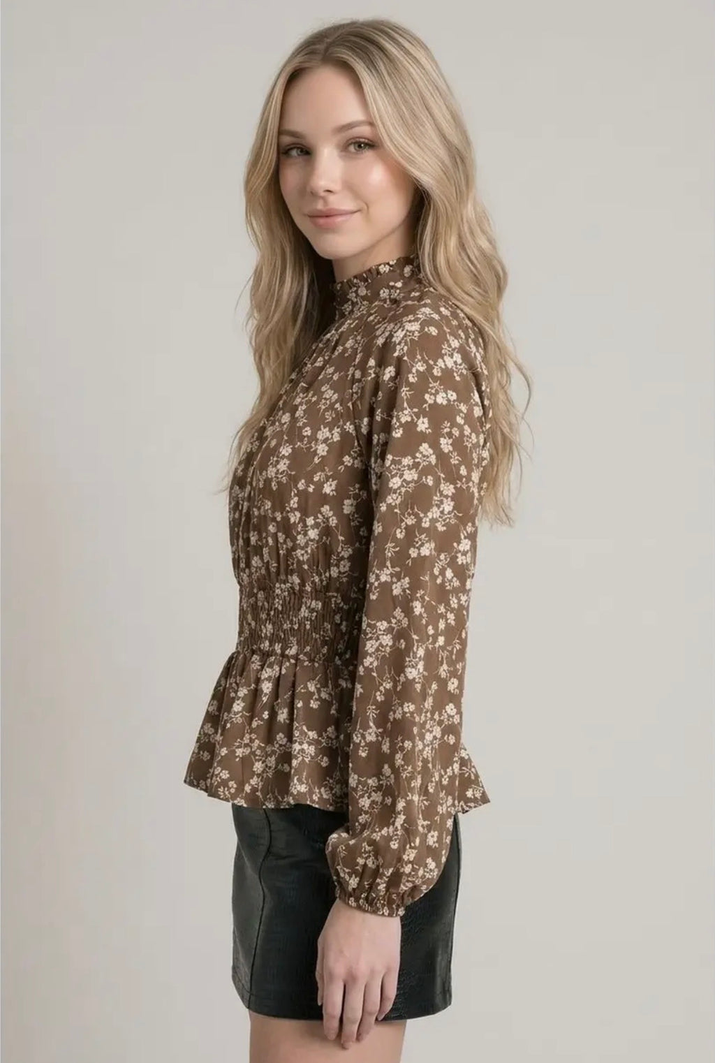 Floral Smocking Waist Blouse