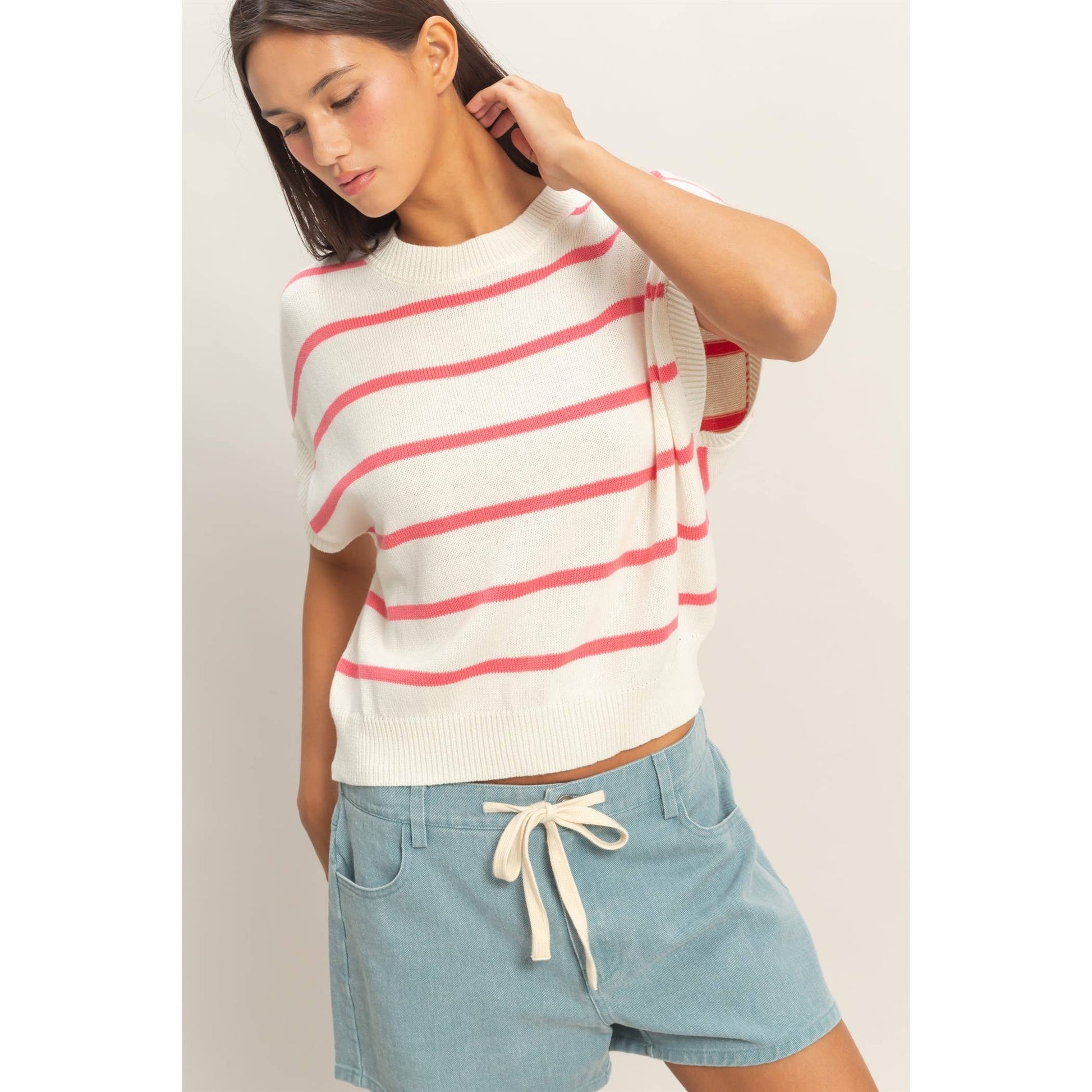 Striped Crew Neck Knit Top