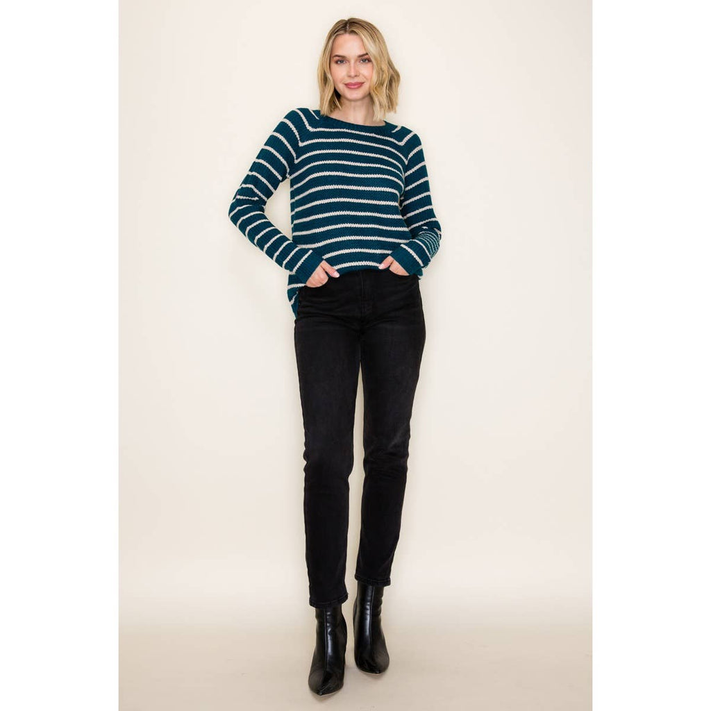 MINI WAFFLE STRIPED PULLOVER SWEATER