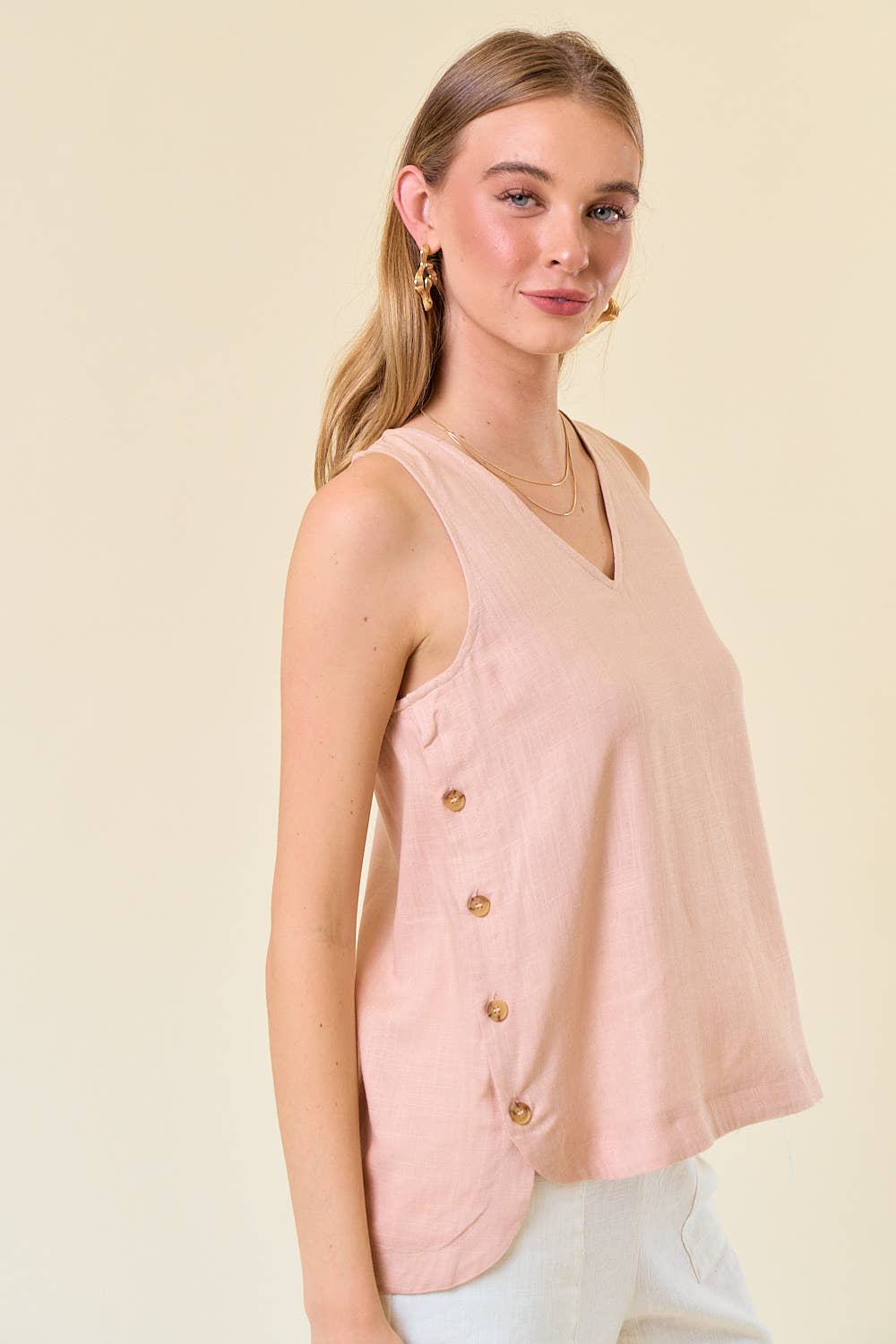 Double V-neck Top With Side Placket