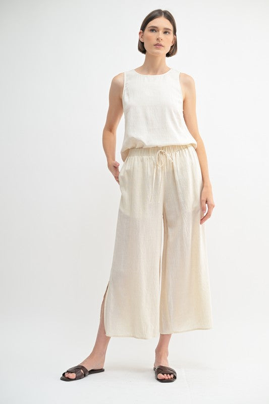 Elastic Waist Band Linen Pants