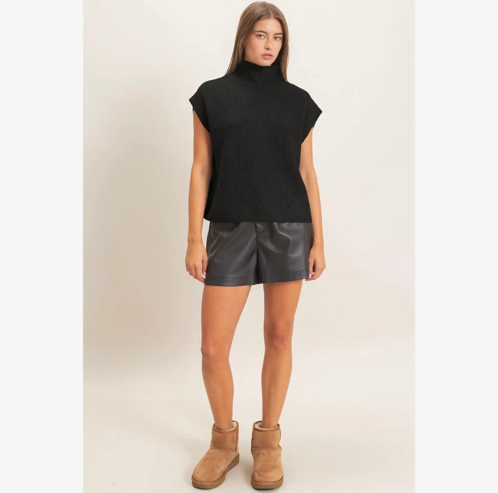Mock Neck Cap Sleeve Sweater