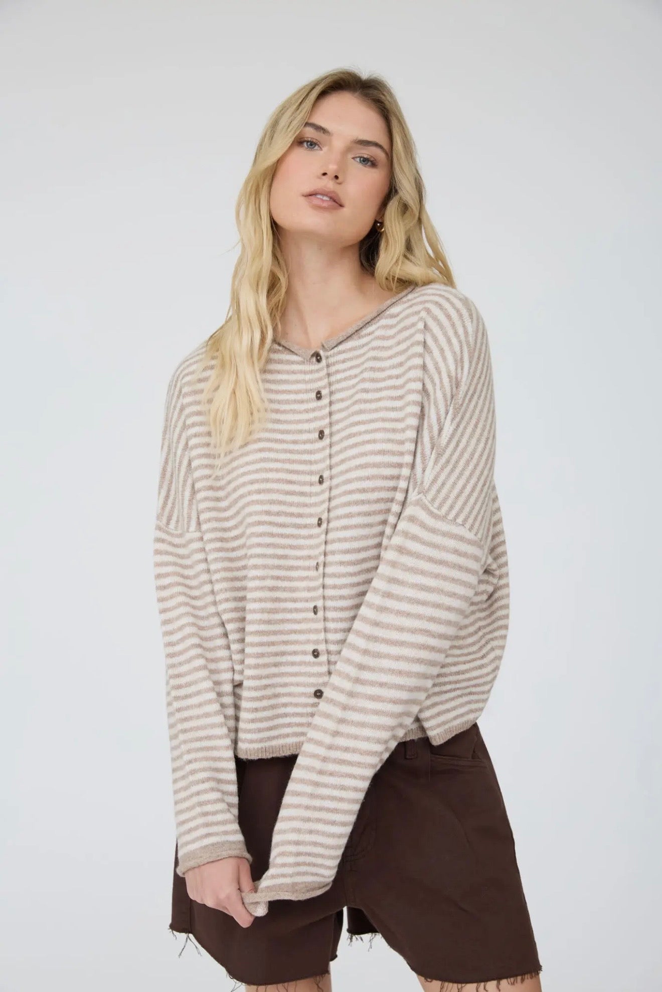 Stripe Raw Edge Cardigan