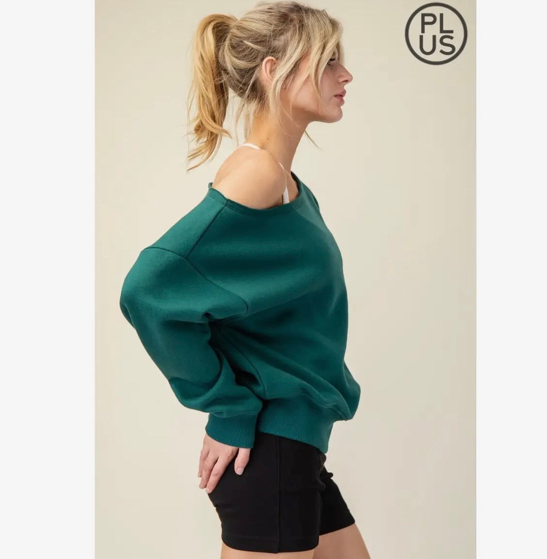Curvy French Terry Fleece Off Shoulder Top