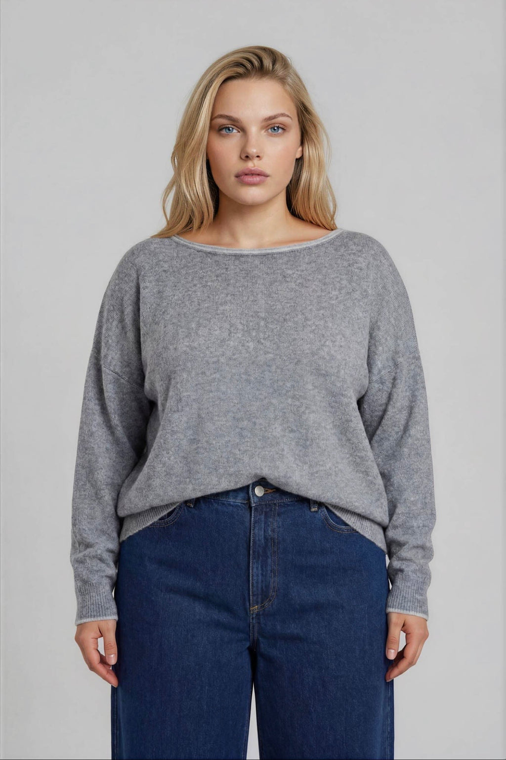 Curvy Off Shoulder Contrast Sweater
