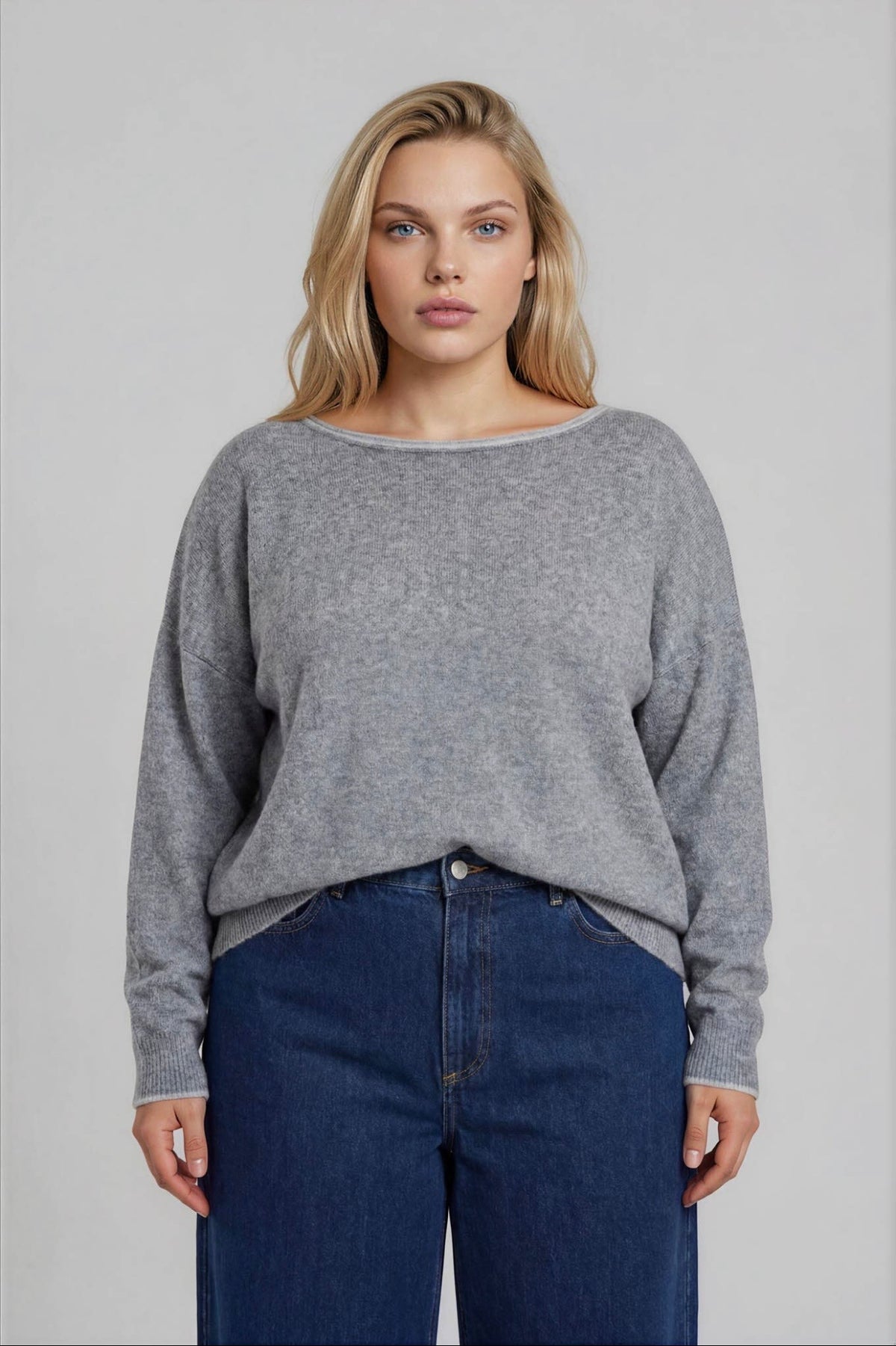 Curvy Off Shoulder Contrast Sweater