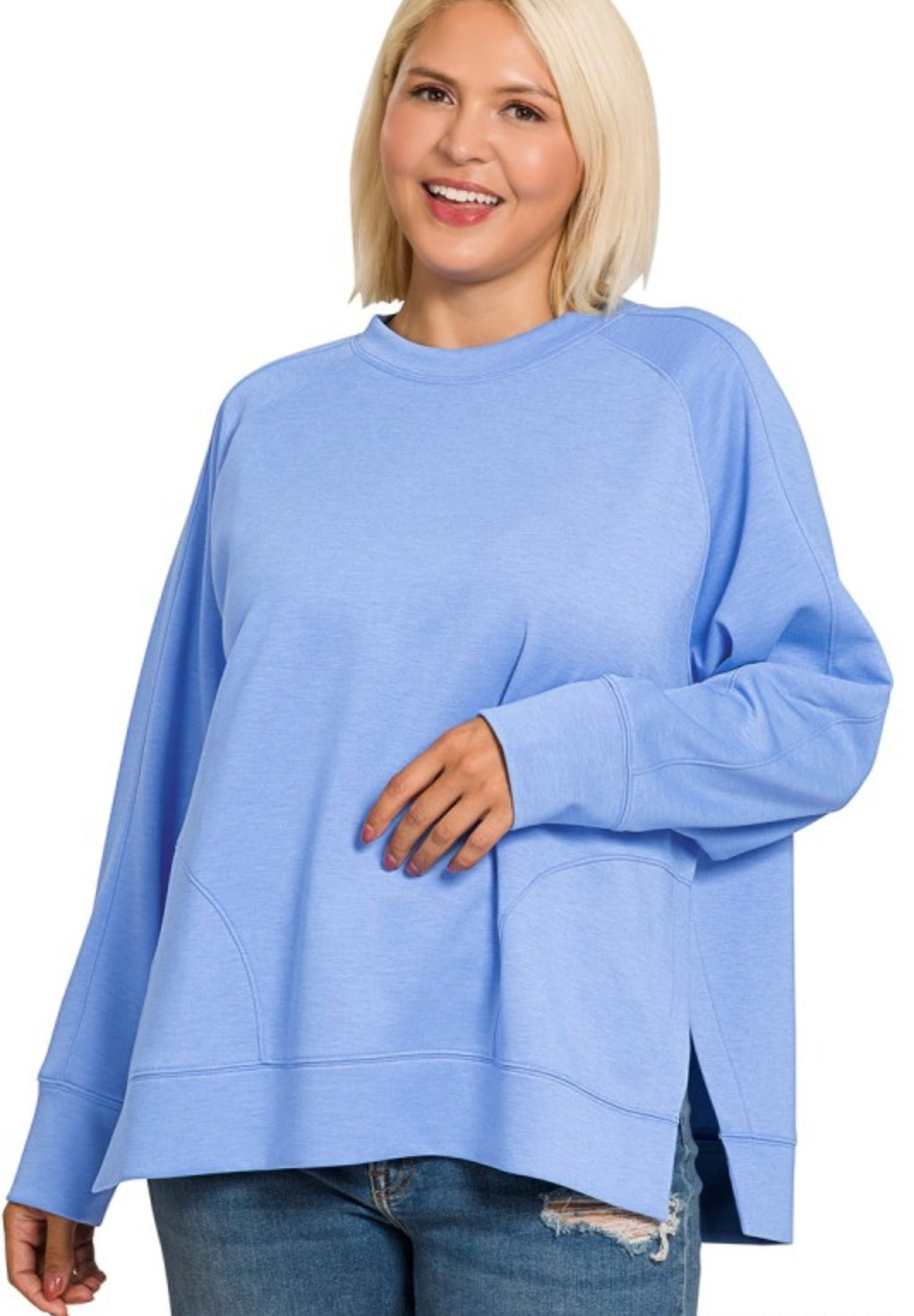 Curvy Scuba Pullover with Side Slits