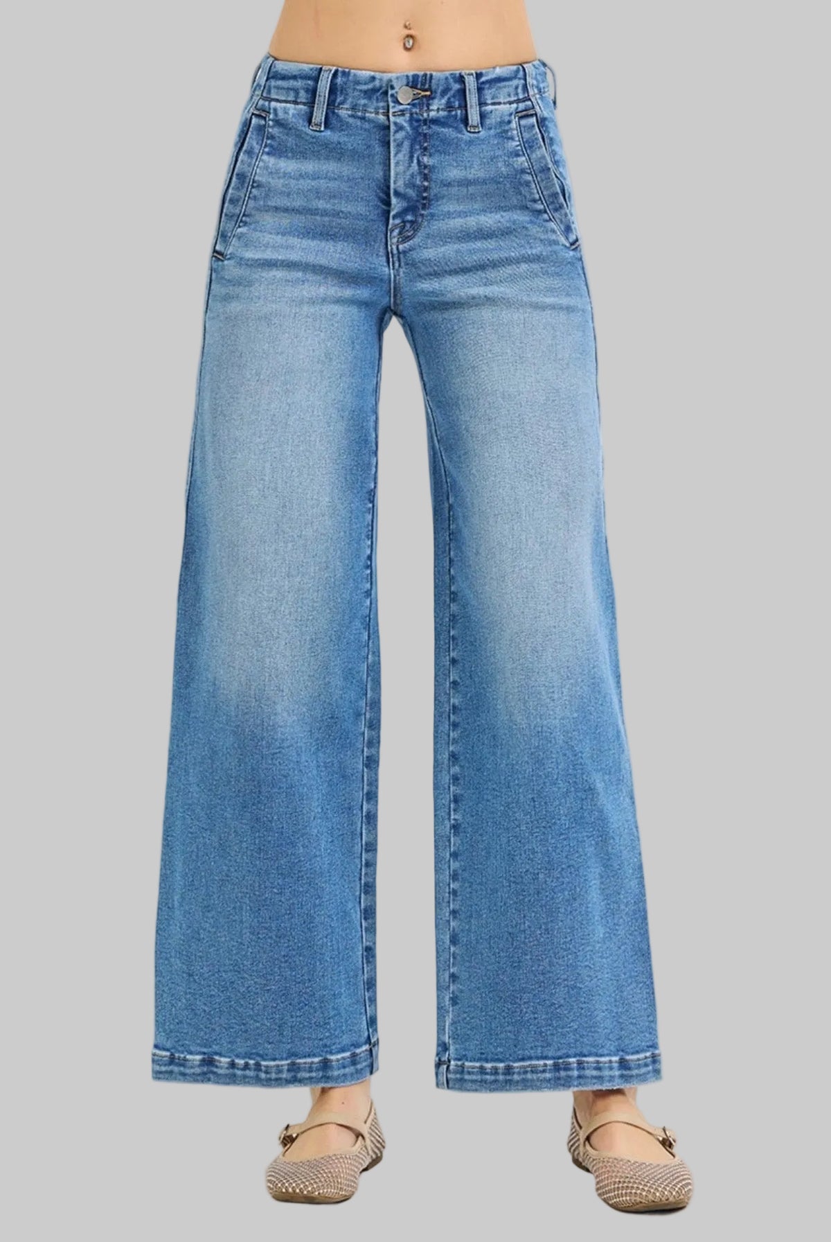 Risen Mid Rise Ankle Wide Seam Jean
