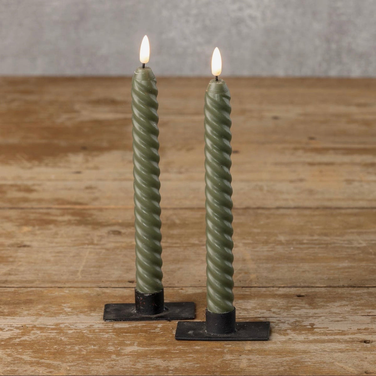 S/2 Dark Green Twist LED Taper Candles