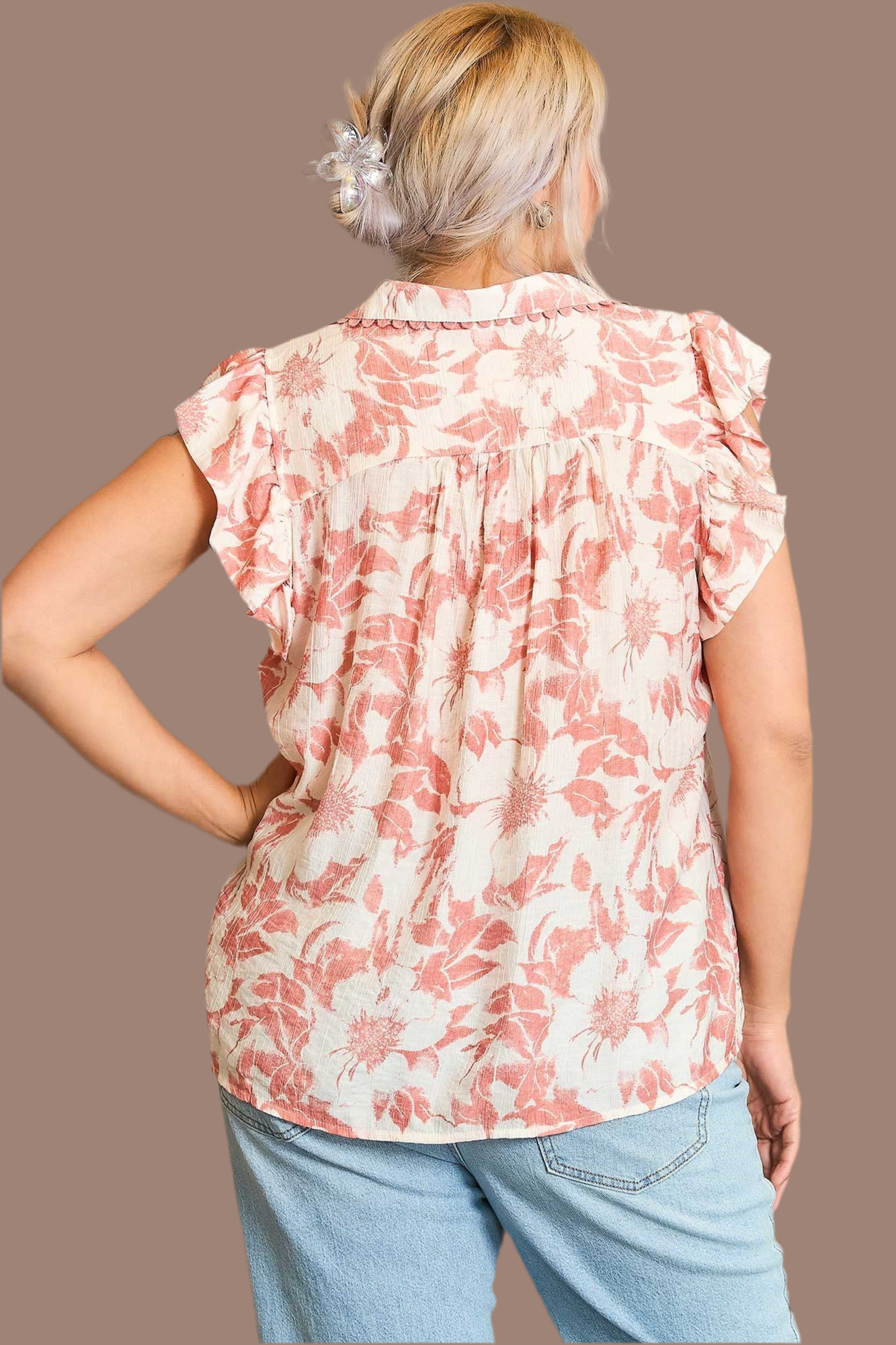 Curvy Botanical Print Baby Doll Top