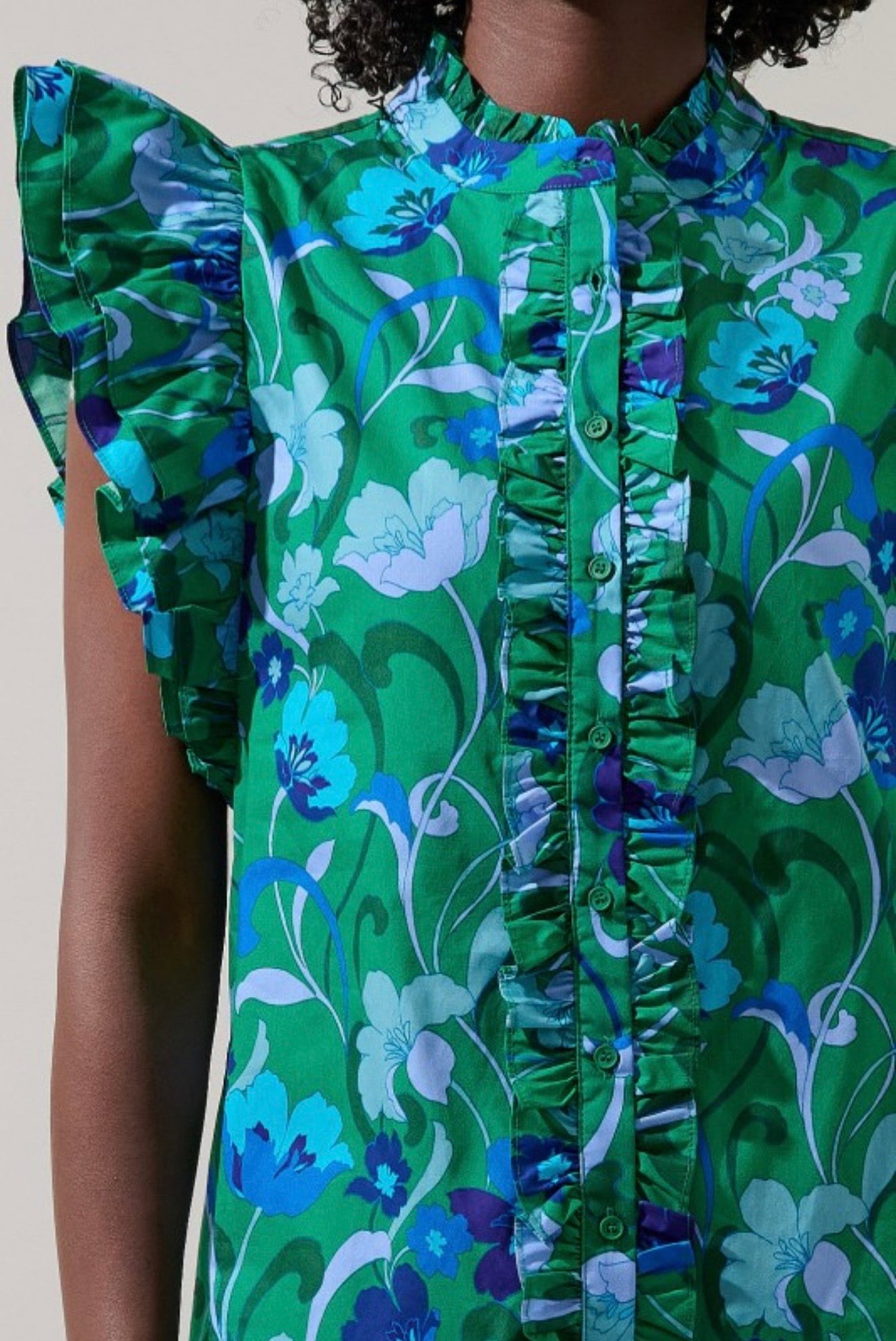 Floral Sleeveless Ruffle Top