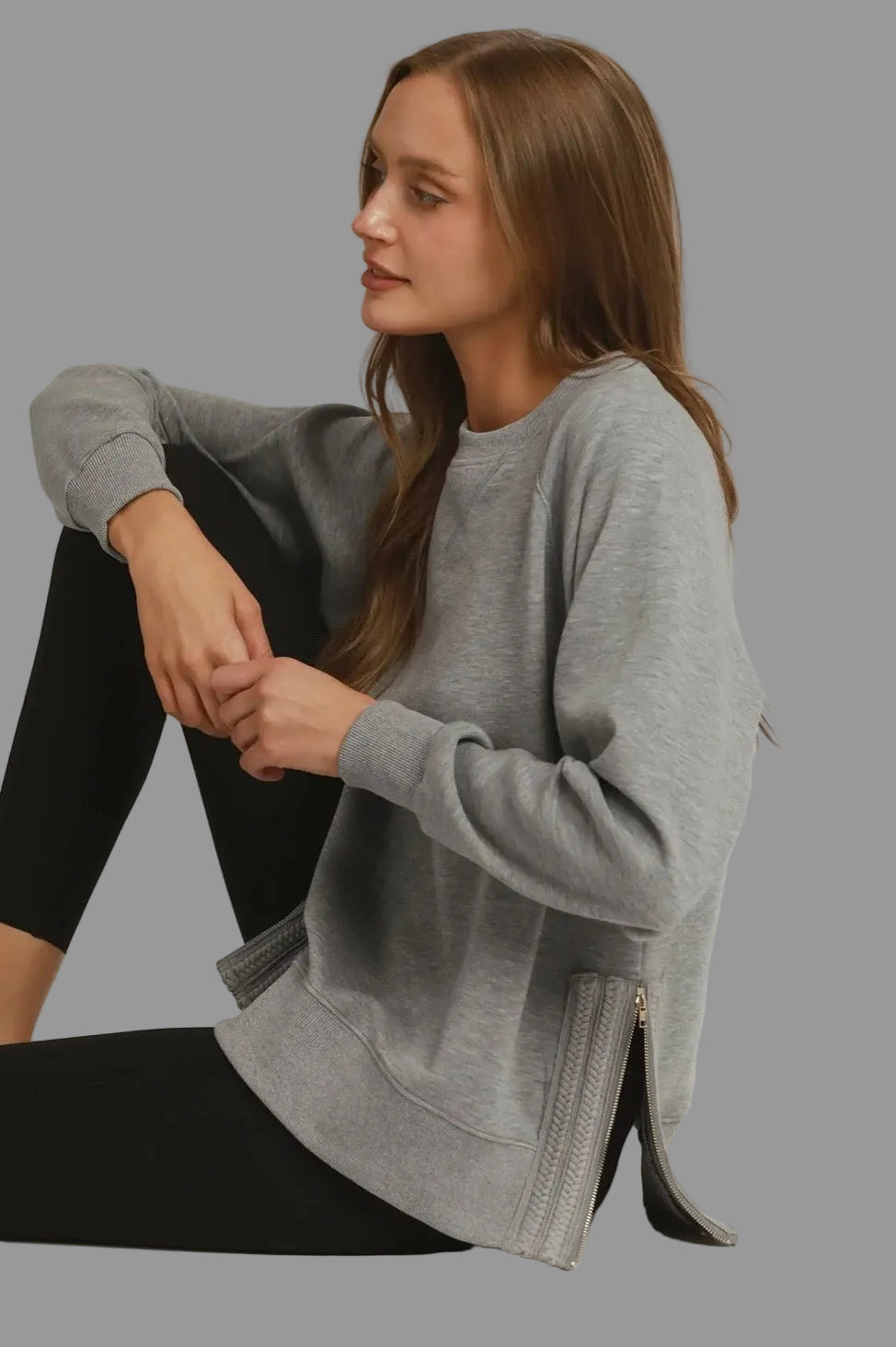 Luxe Knit Side Detail Zip Crewneck