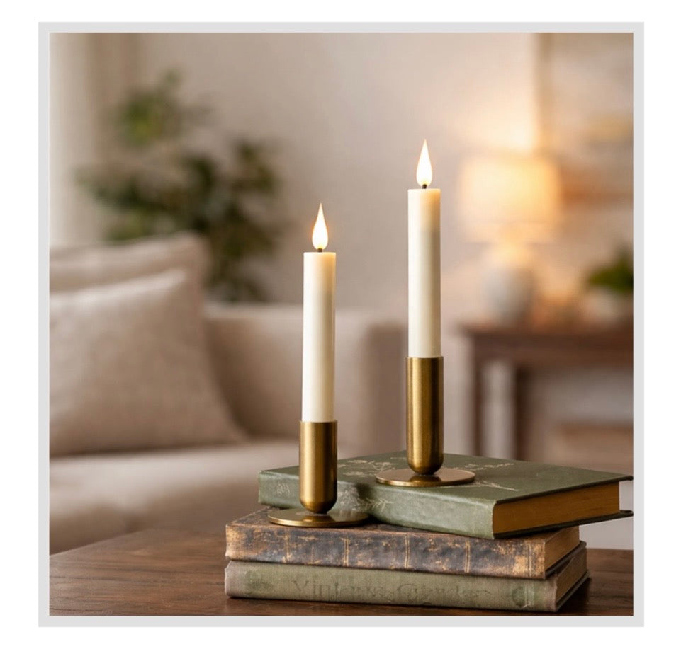 2 pc 6" Ivory LED Taper Candle Set
