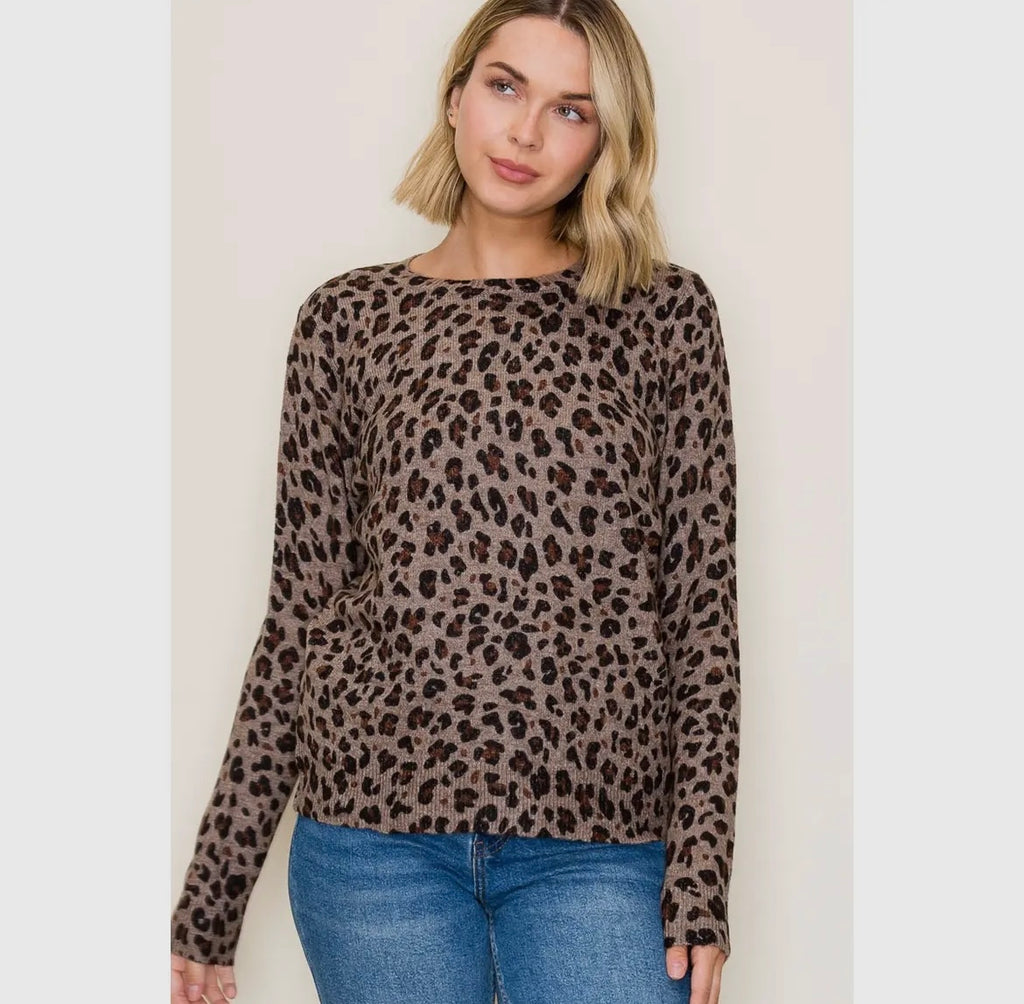 Mocha Leopard Crew Neck Sweater