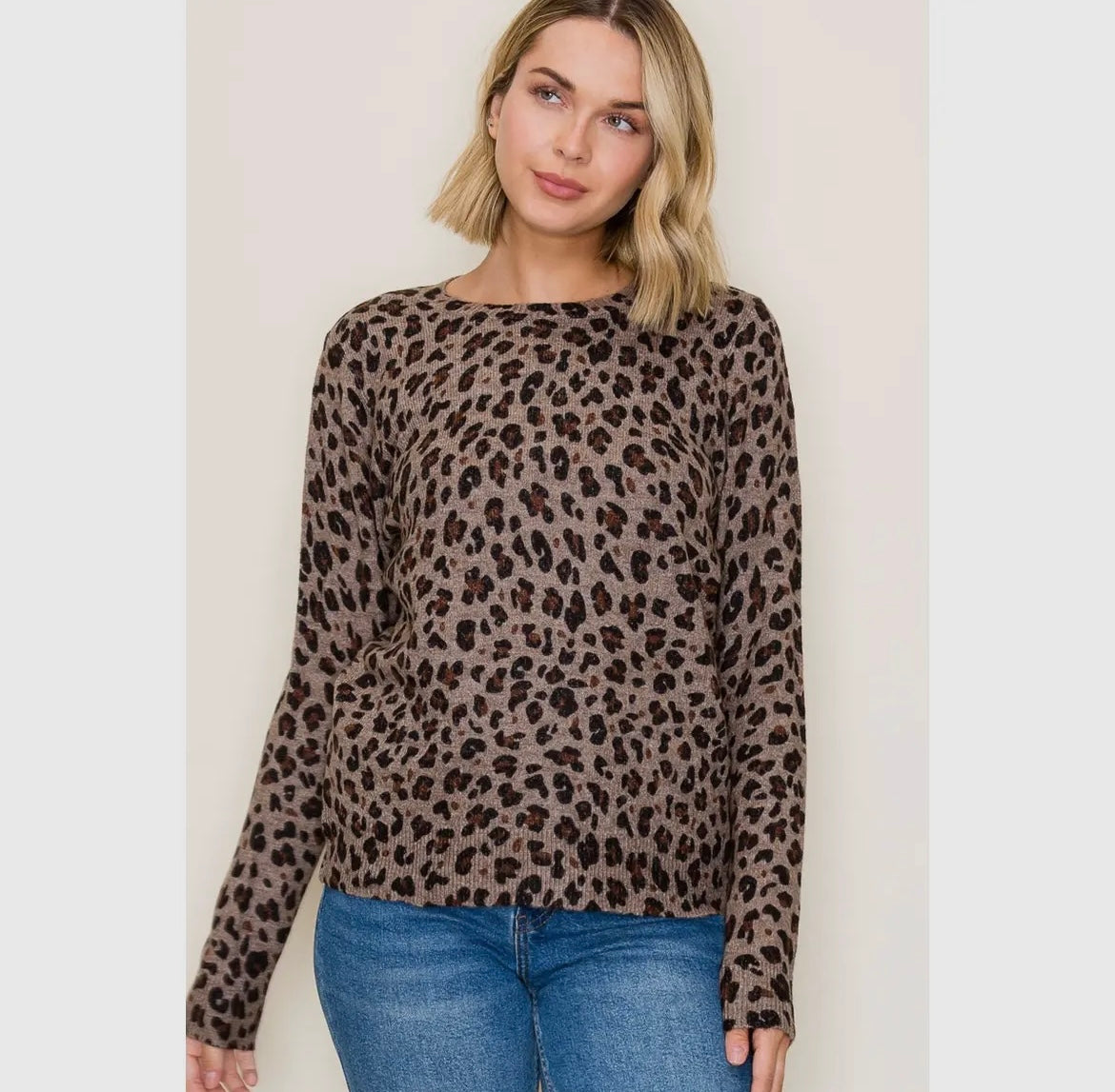 Mocha Leopard Crew Neck Sweater