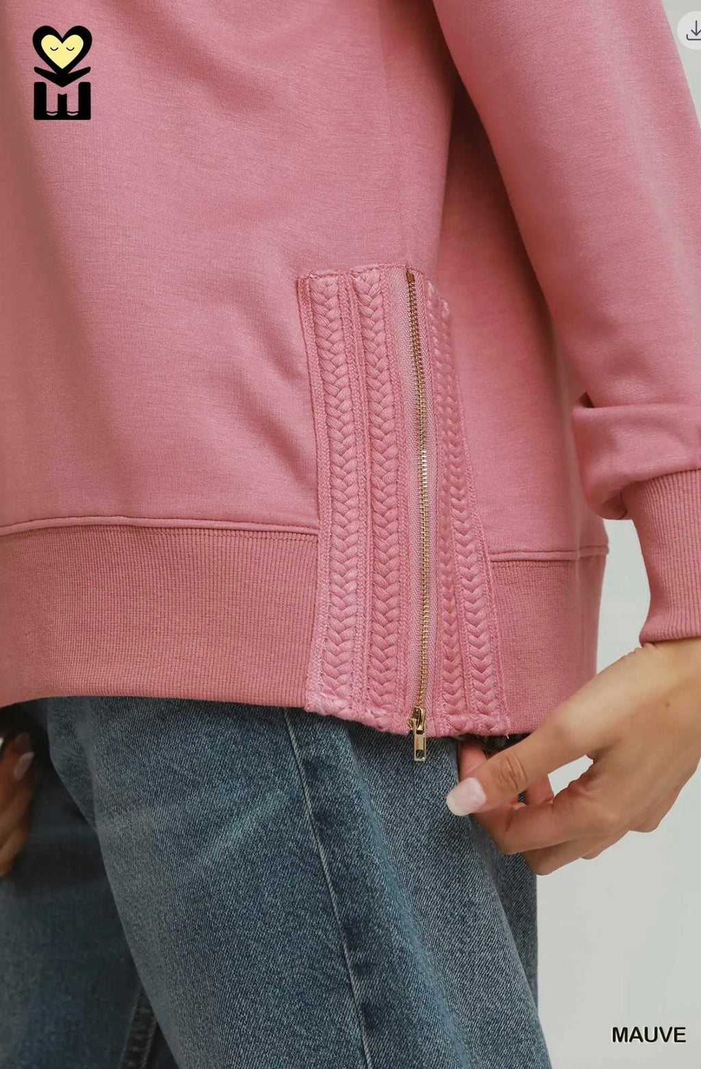 Luxe Knit Side Detail Zip Crewneck