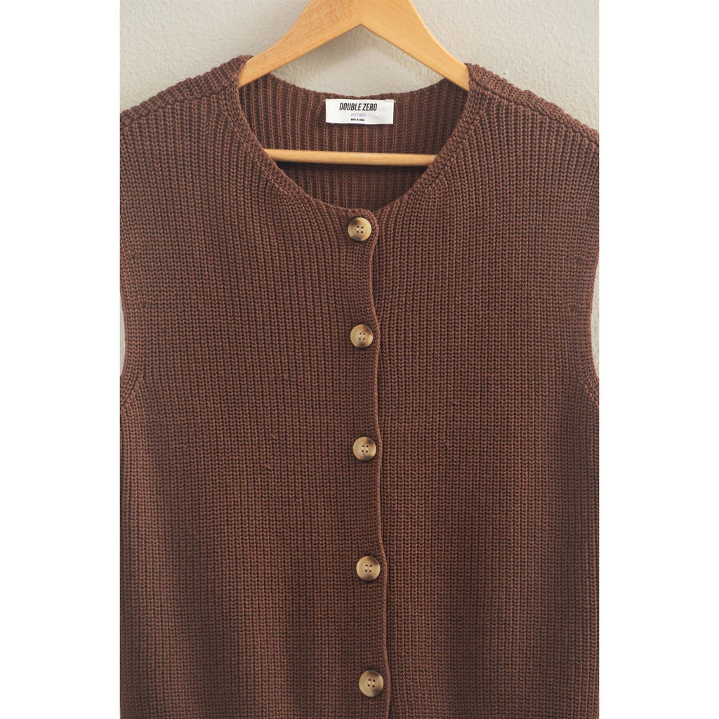 Sleeveless Button-Up Ribbed Vest