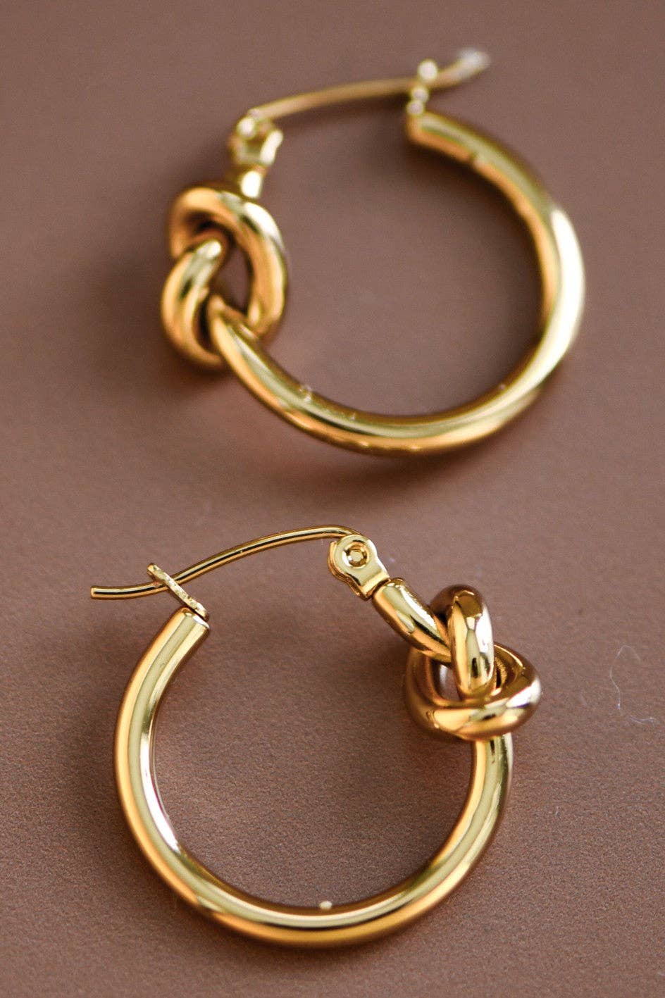 18K Gold Plated Waterproof Stainless Steel Knot Hoop Earrings