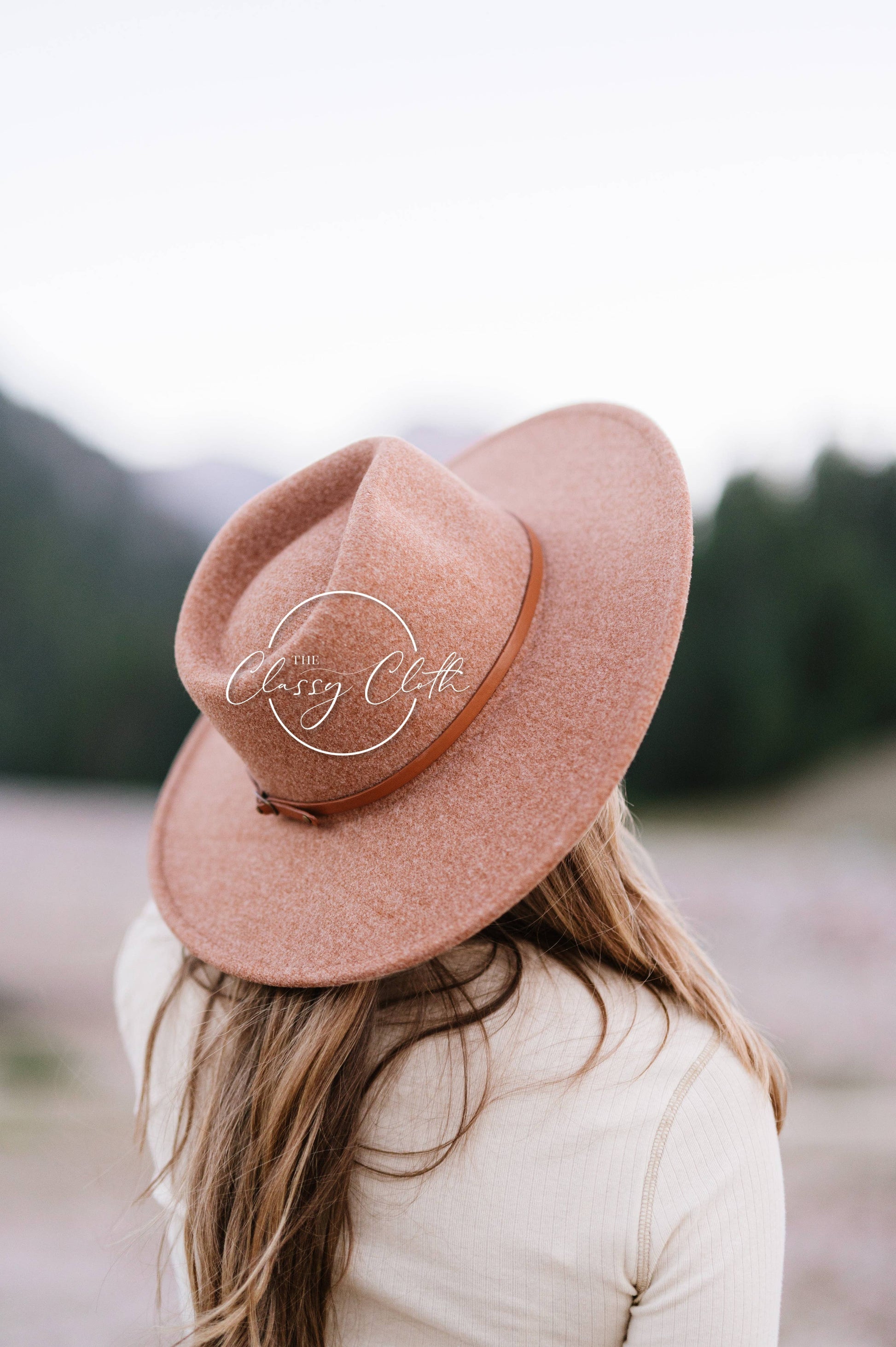 Wool Blend Wide Brim Hat w/ Belt - Camel