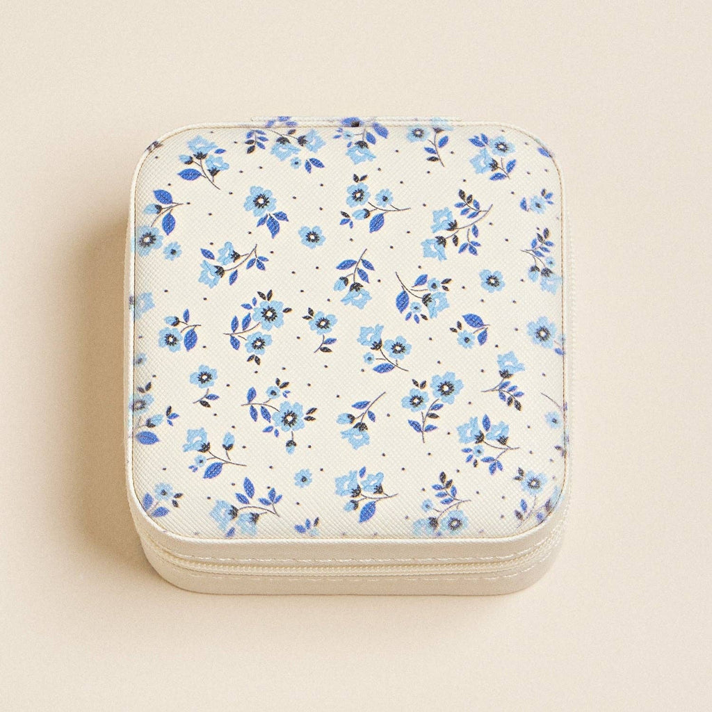 Blue Flower Pattern Jewelry Box -Travel Size