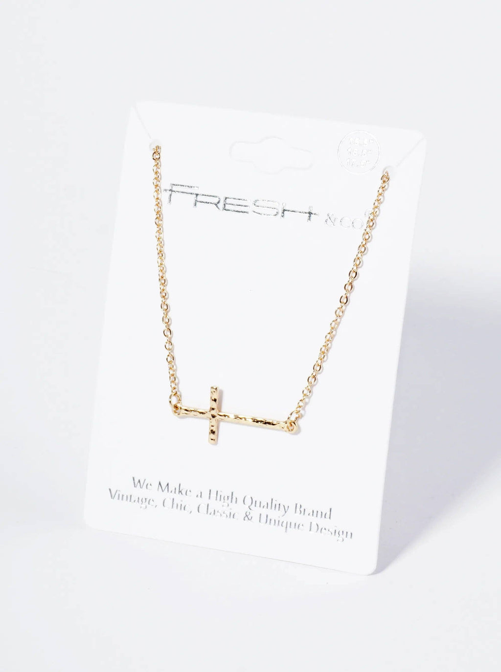 Hammered Metal 1 Inch Sideways Cross Pendant Necklace