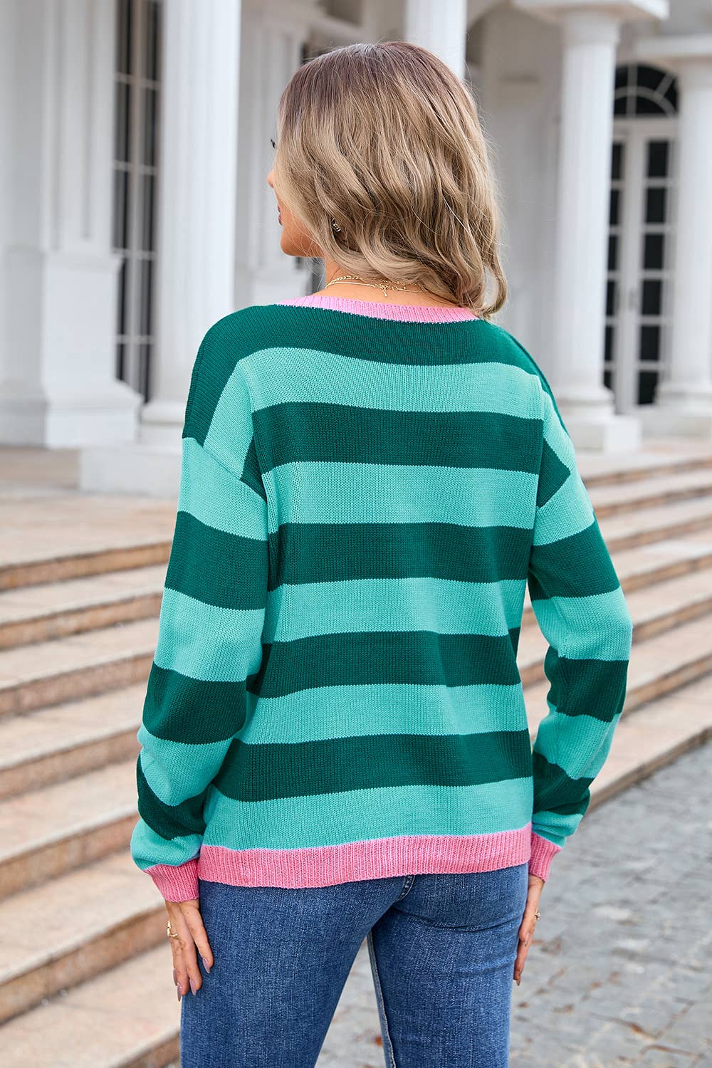 Multicolor Striped Ribbed Knit Sweater