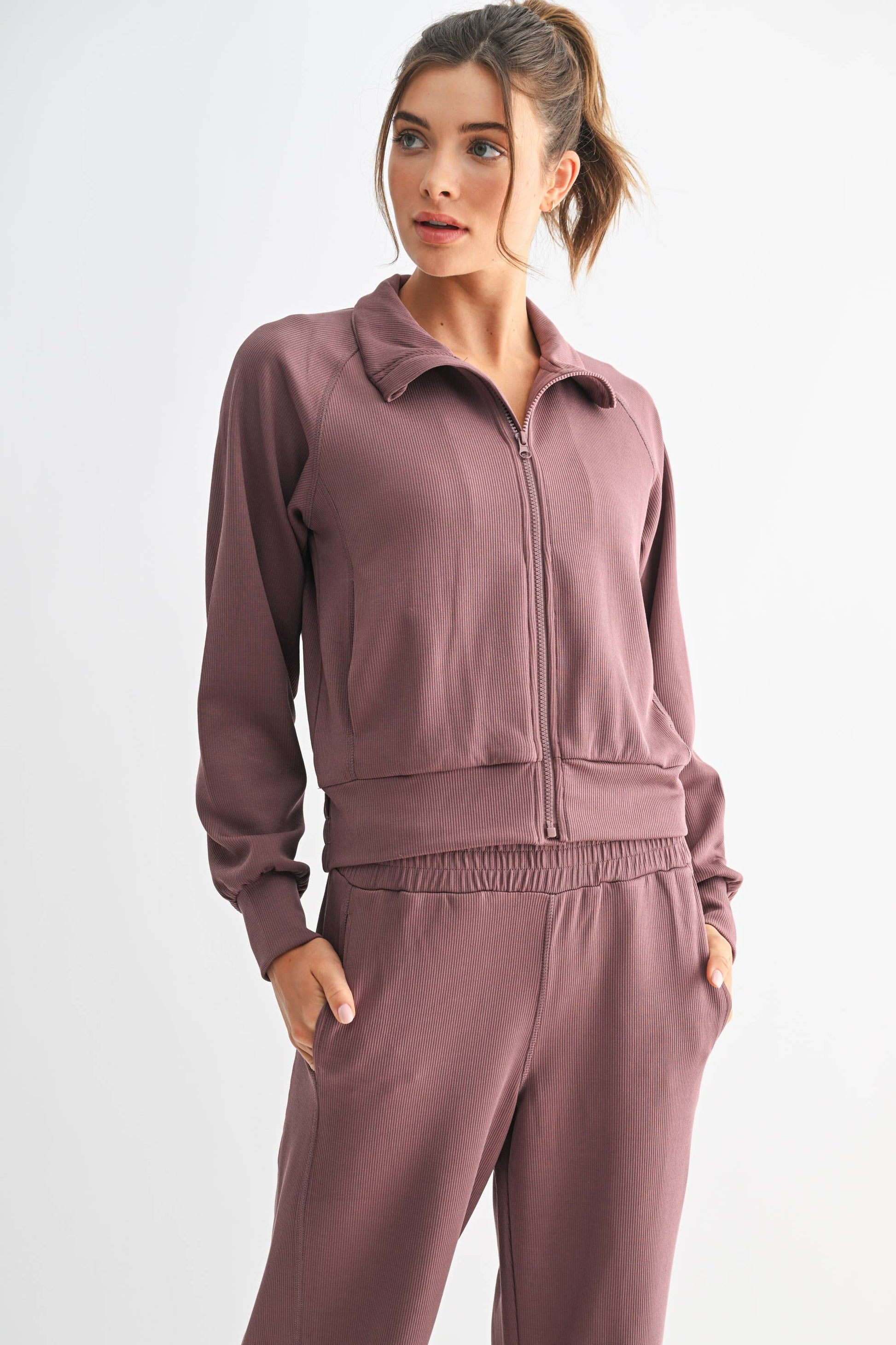Luxe Sand Wash Rib Zip Jacket