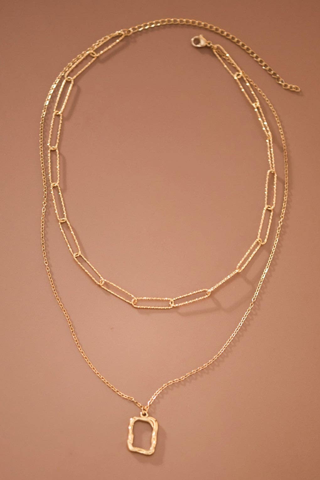 18K Gold Plated Waterproof Stainless Steel Layered Square Necklace