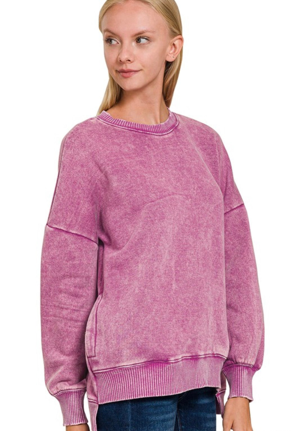 Acid Wash Fleece Hi-lo Sweatshirt