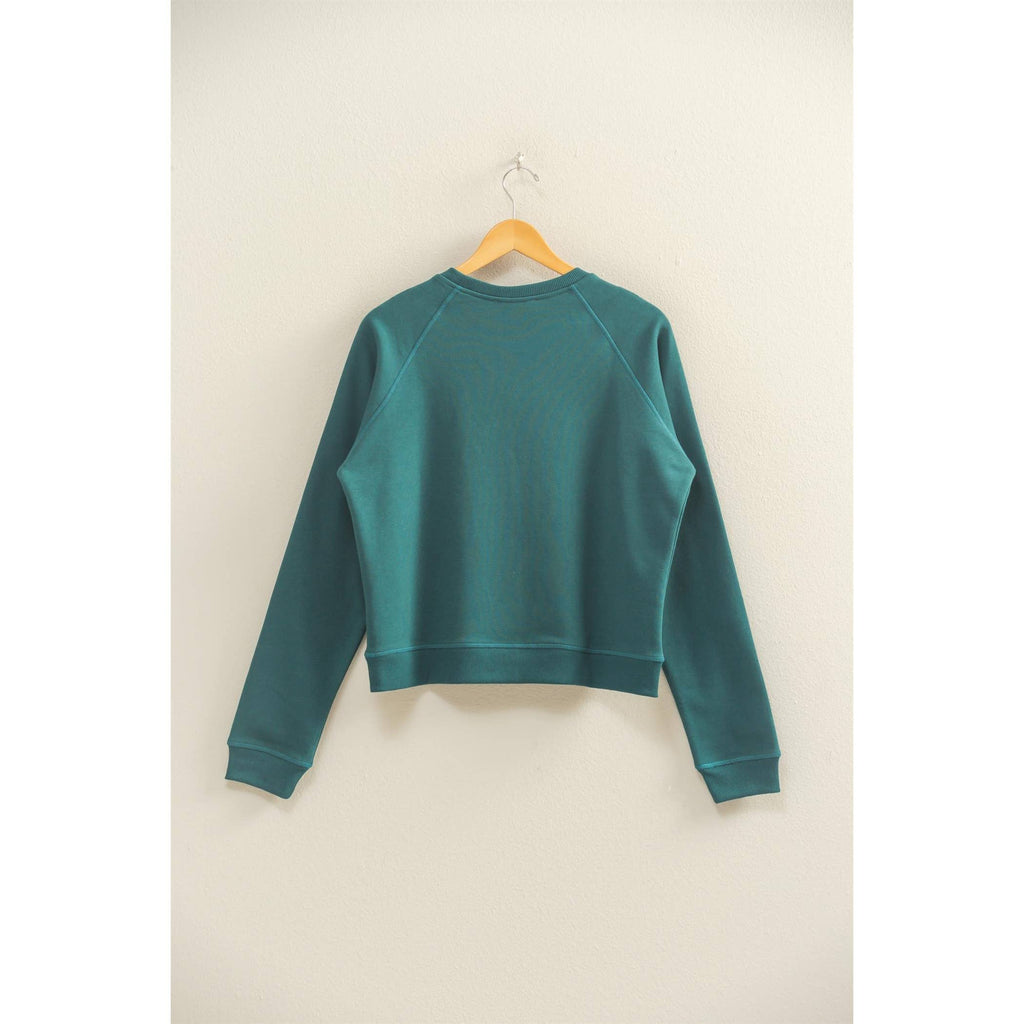 Crew Neck Raglan Sleeve Comfy Pullover Sweatshirt