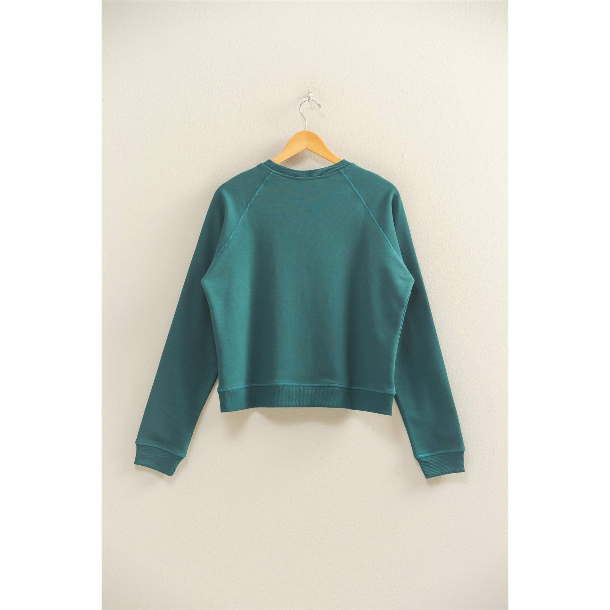 Crew Neck Raglan Sleeve Comfy Pullover Sweatshirt