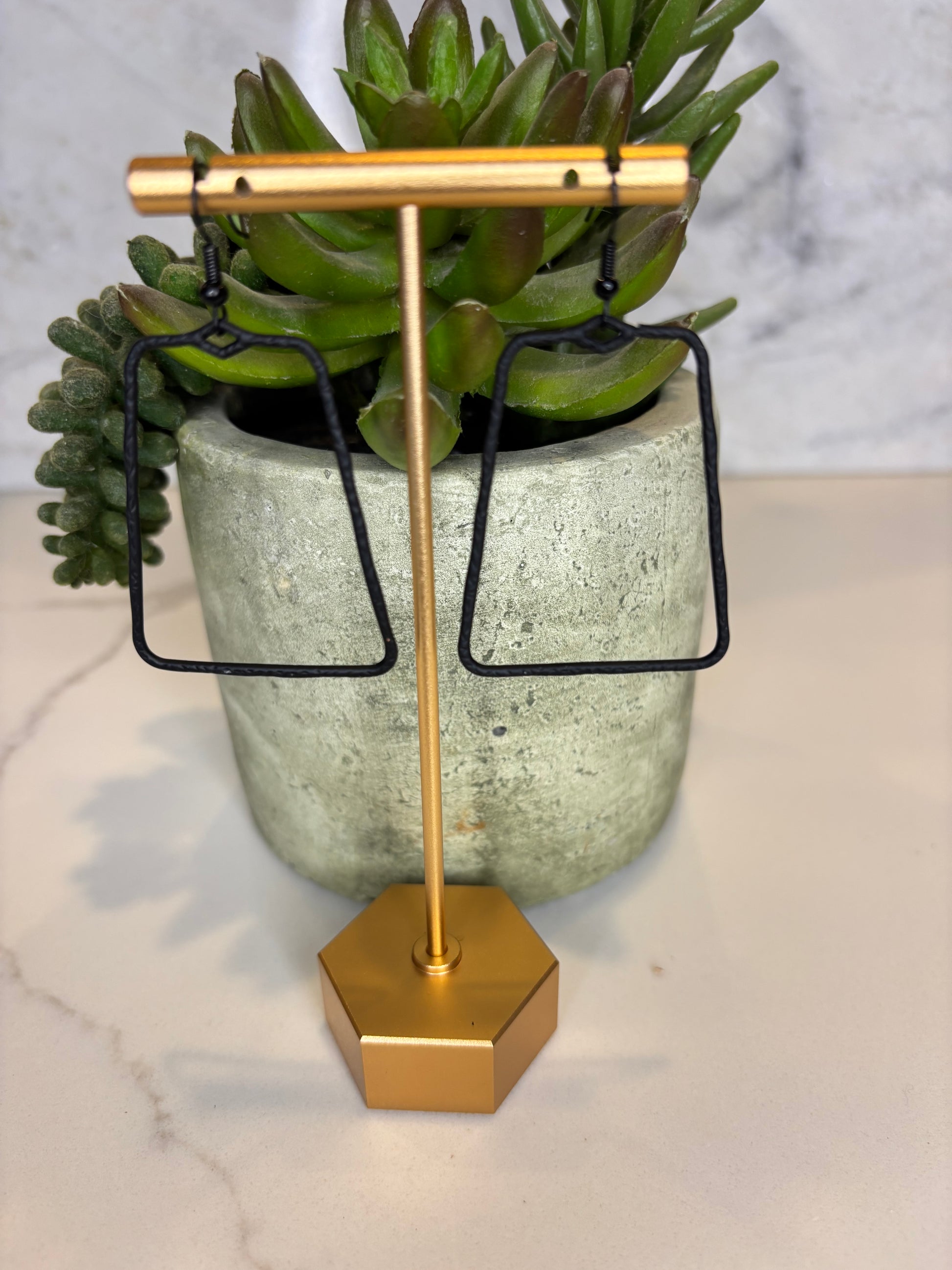 Large Black Rectangular Hoop Earrings
