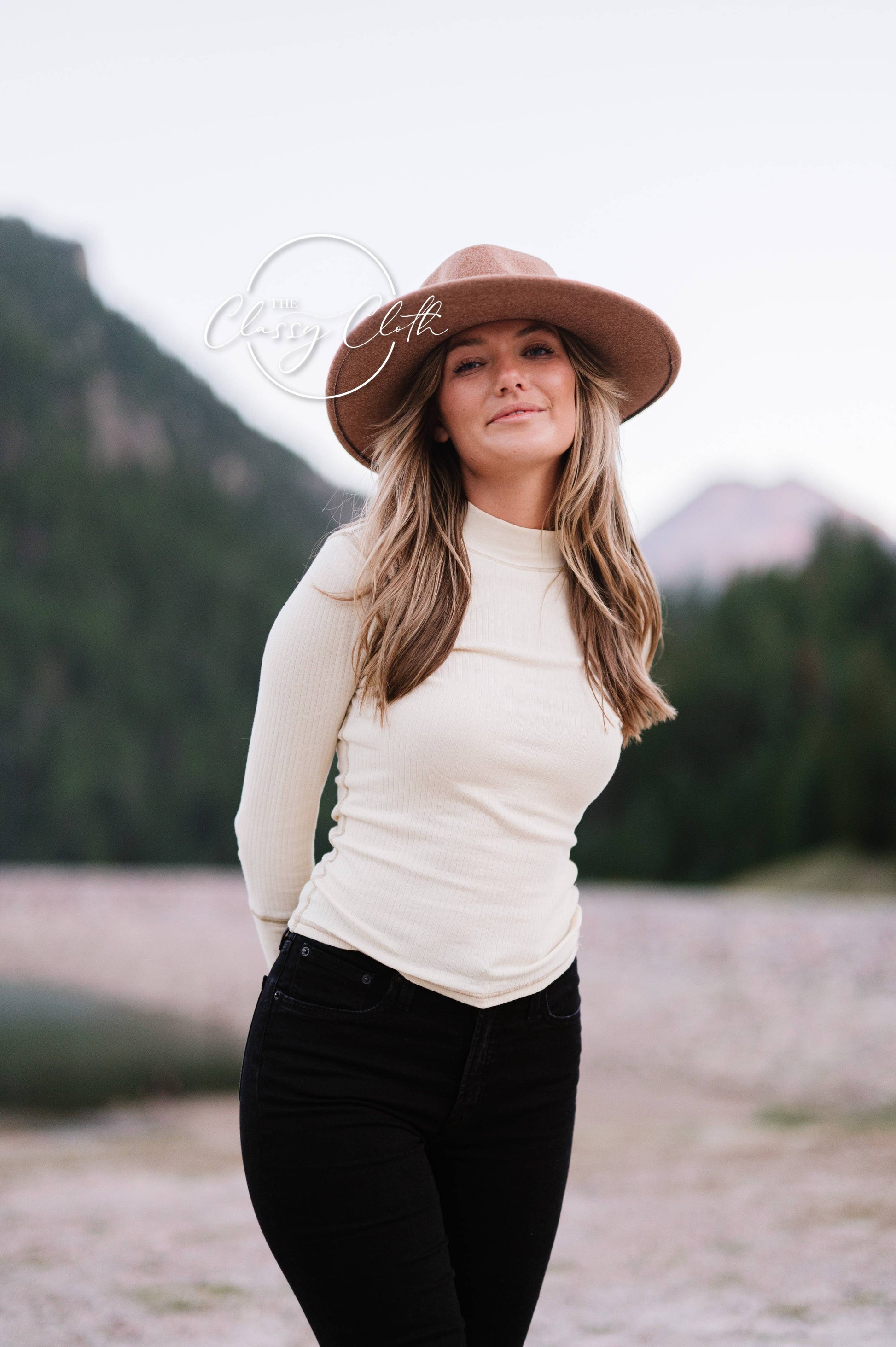 Wool Blend Wide Brim Hat w/ Belt - Camel