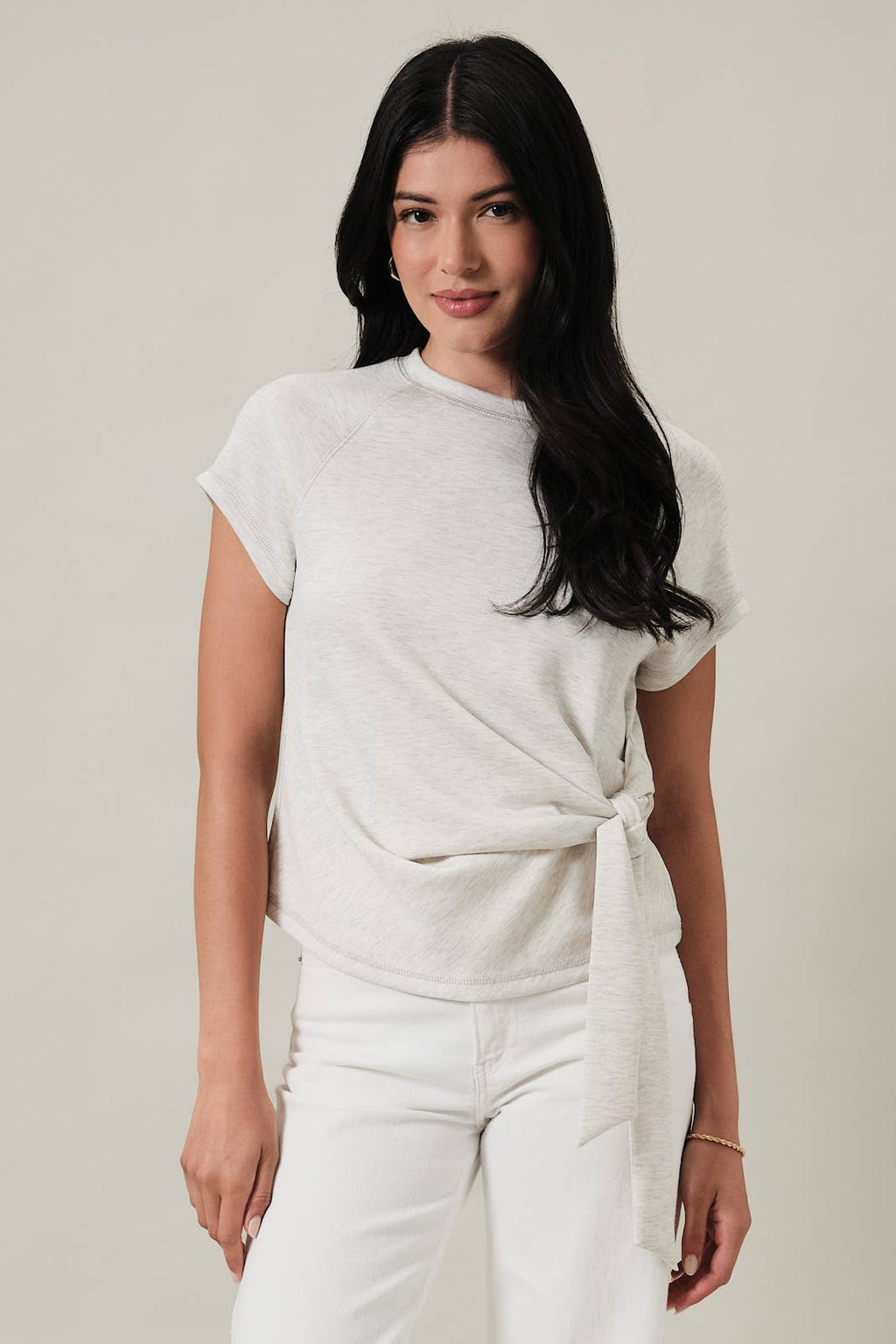 CREW NECK RAGLAN SHORT SLEEVE SIDE TIE TOP