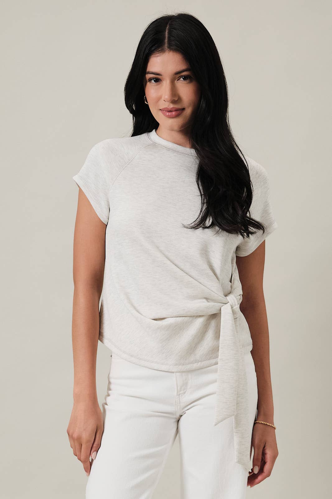 CREW NECK RAGLAN SHORT SLEEVE SIDE TIE TOP